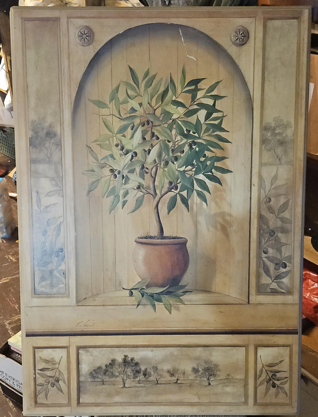 Vintage Potted Olive Tree Wall Art