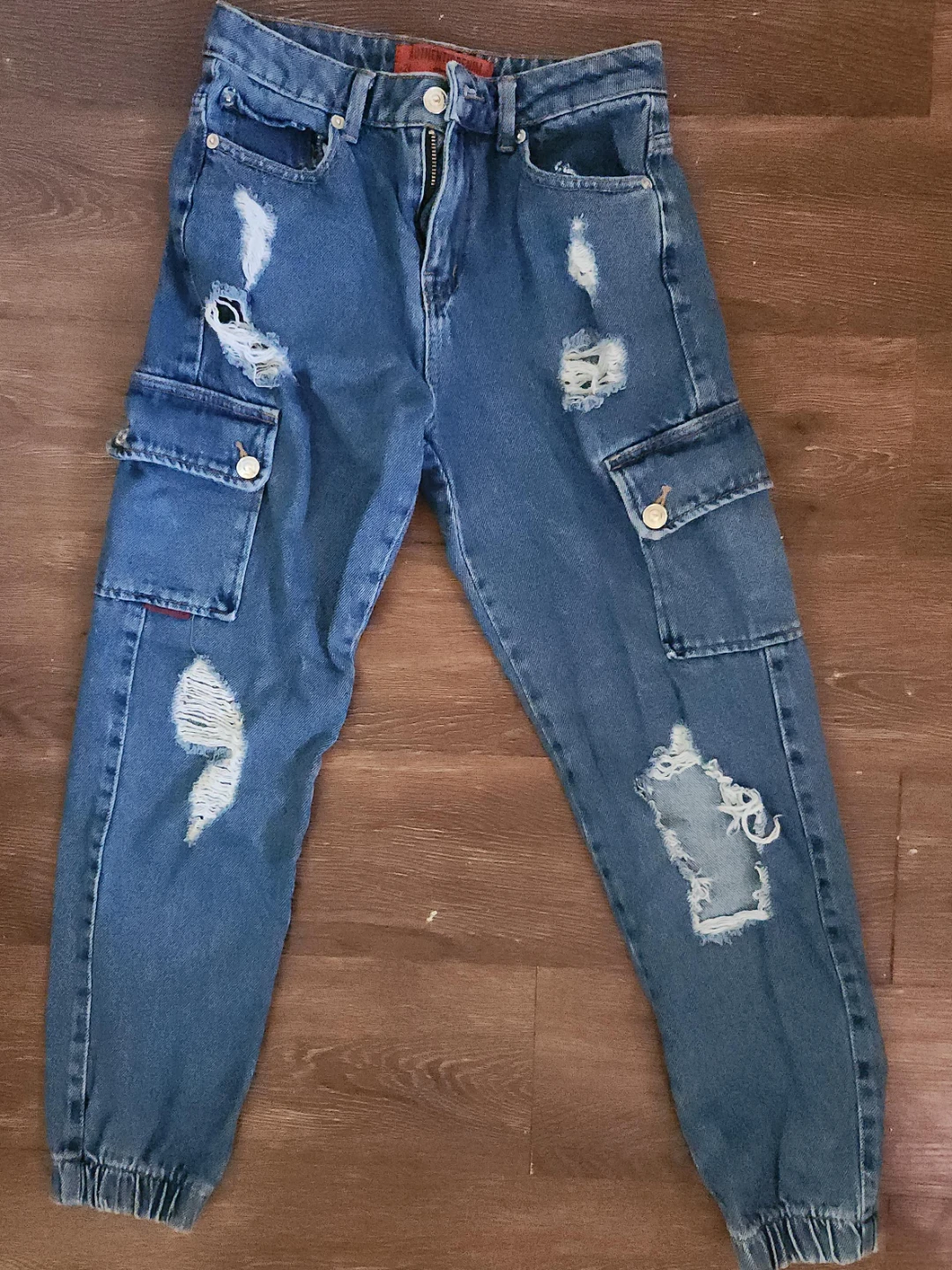 Blue Denim Ripped Cargo Pants