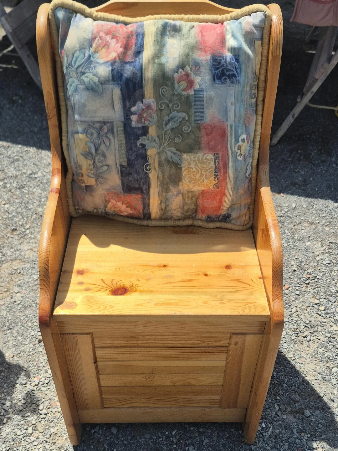 Wooden Storage Bench with Floral Cushion