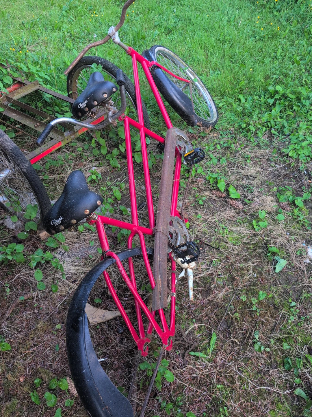 Red Tandem Bicycle Frame