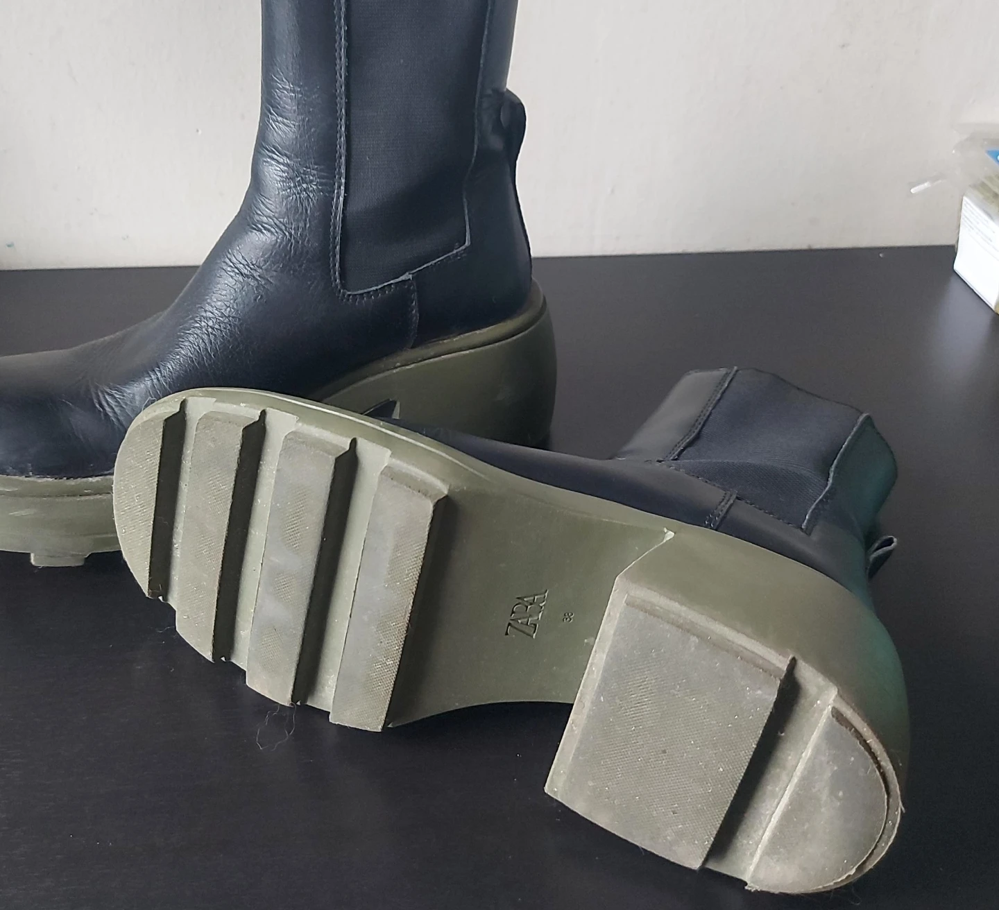 ZARA Black Leather Chelsea Boots - Size 38