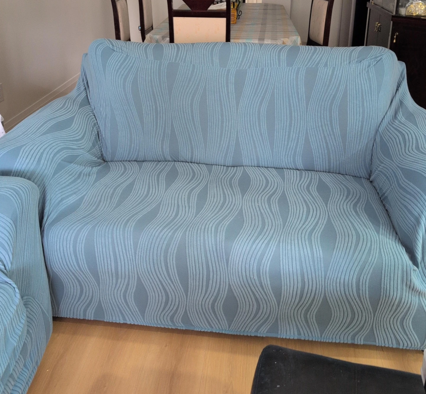 Blue Sofa Cover with Wave Pattern $20 each