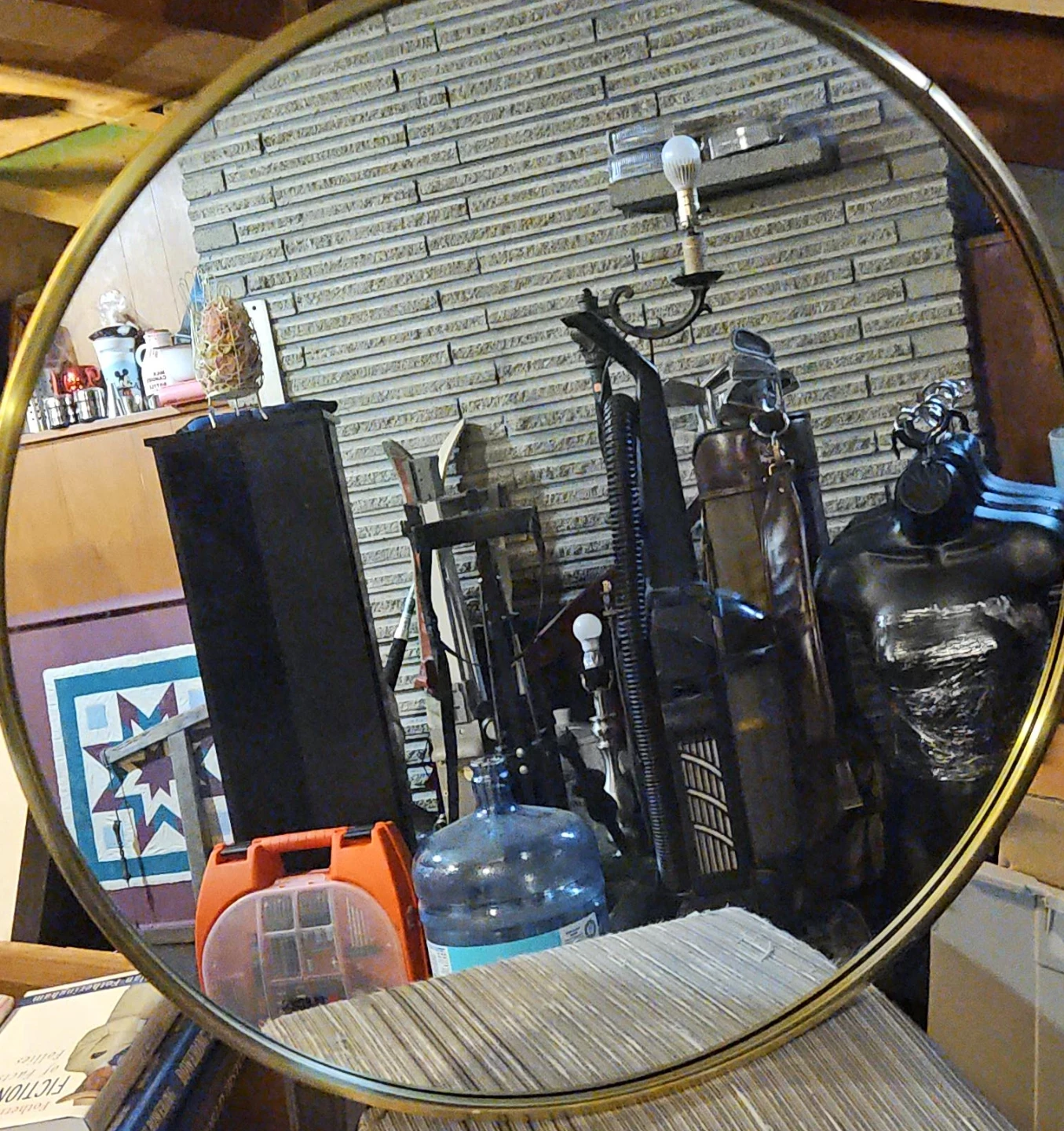 Round Gold Trim Mirror