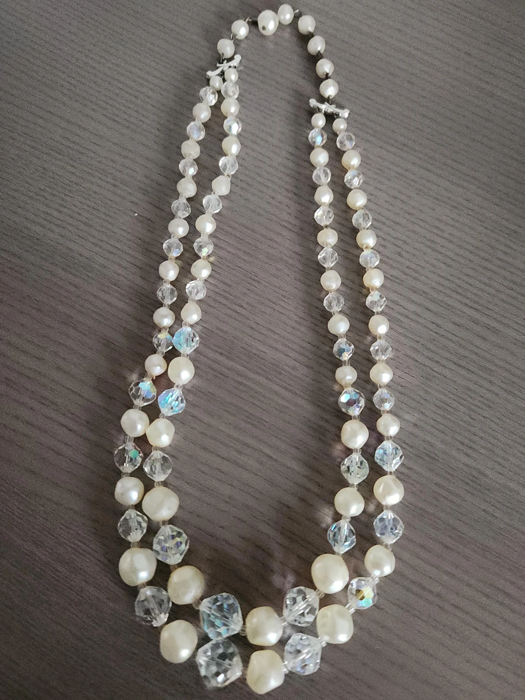 Double Strand Pearl and Crystal Necklace