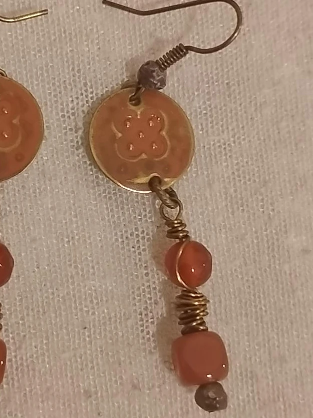 Copper Tone Earrings with Orange Beads