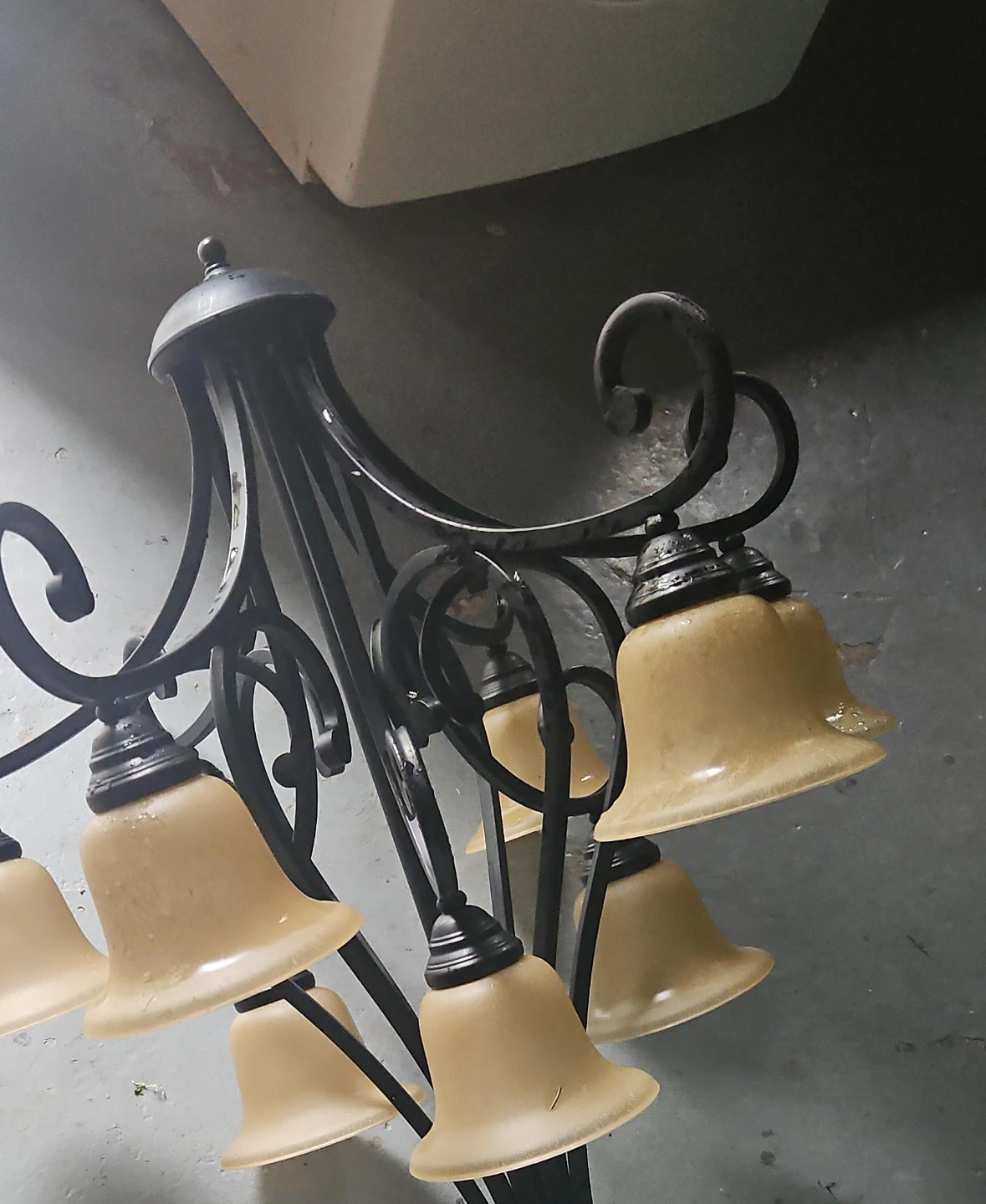Wrought Iron Chandelier with Frosted Glass Shades