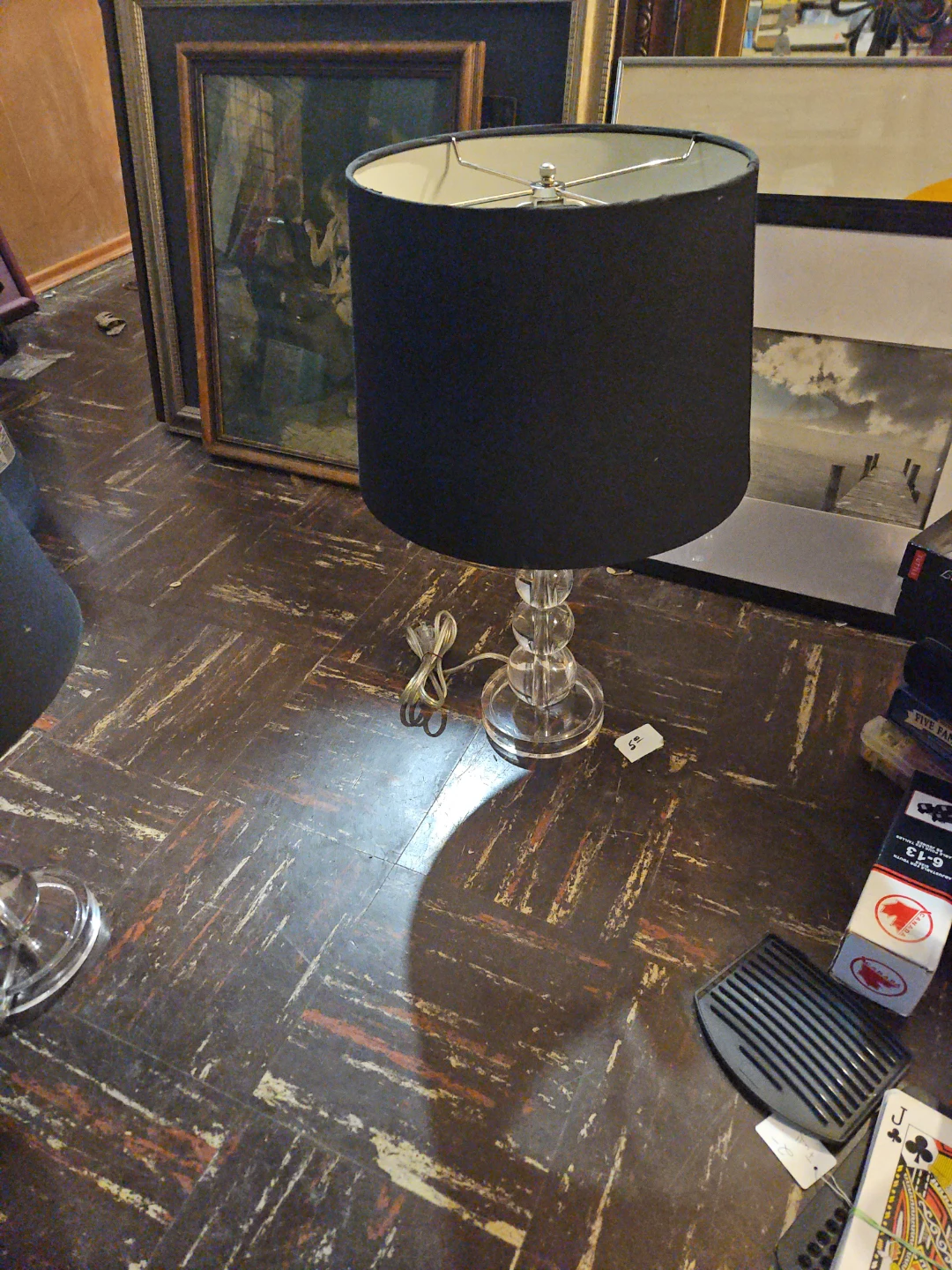 Clear Crystal Table Lamp with Black Drum Shade