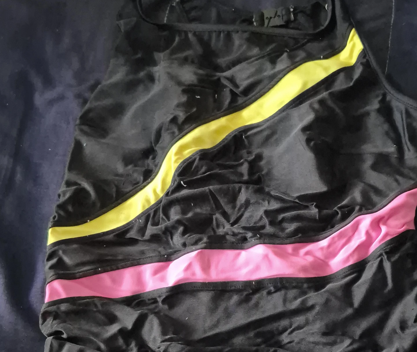 Black Tank Top with Yellow and Pink Stripes