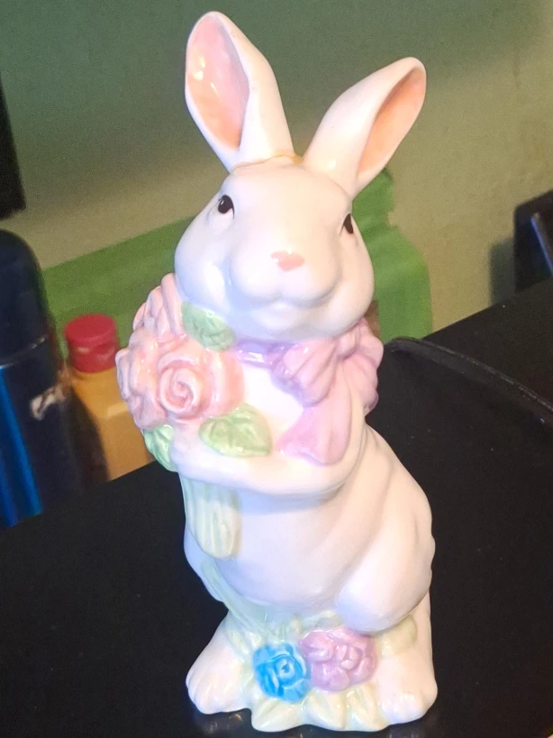 Ceramic Easter Bunny with Flowers Figurine