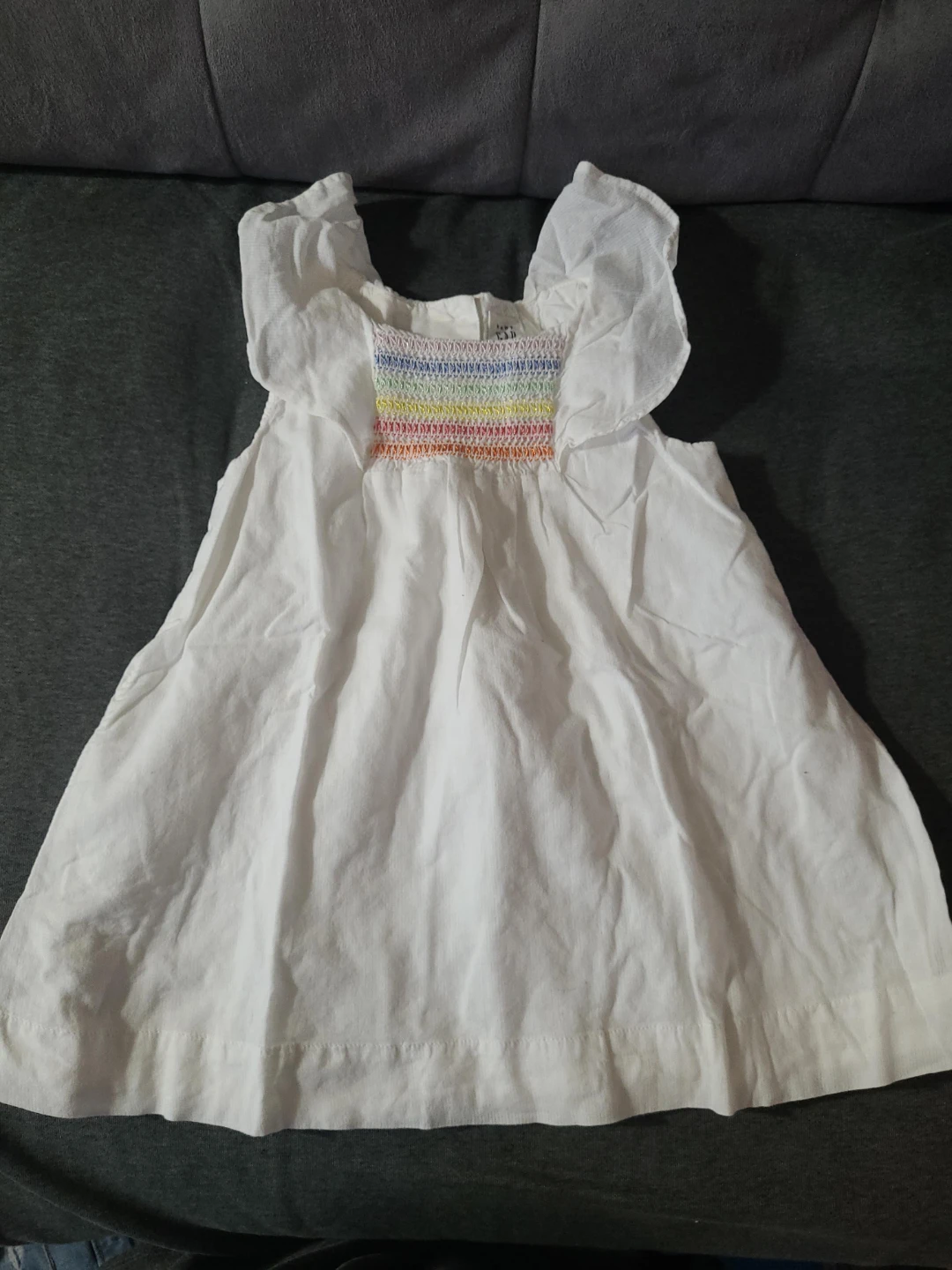 Baby Gap White Dress with Rainbow Smocking - 18-24 Months