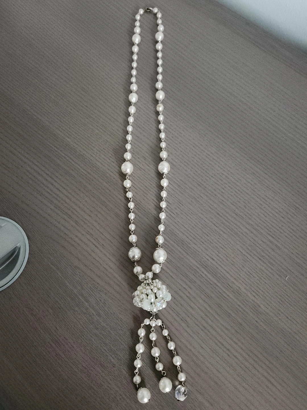White Pearl Necklace with Tassel Pendant