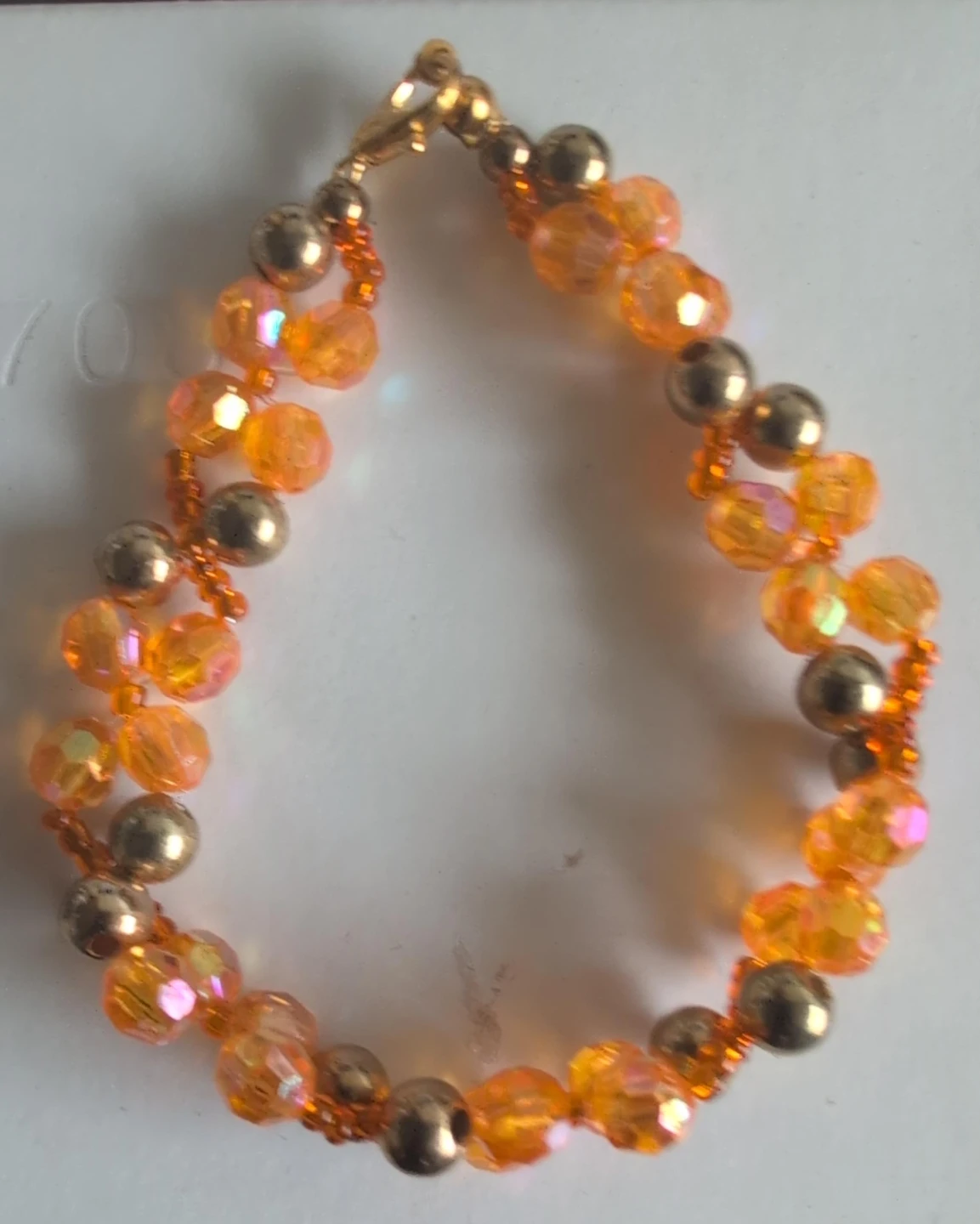 Orange Beaded Bracelet with Gold Accents
