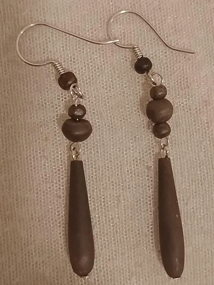Brown Beaded Dangle Earrings