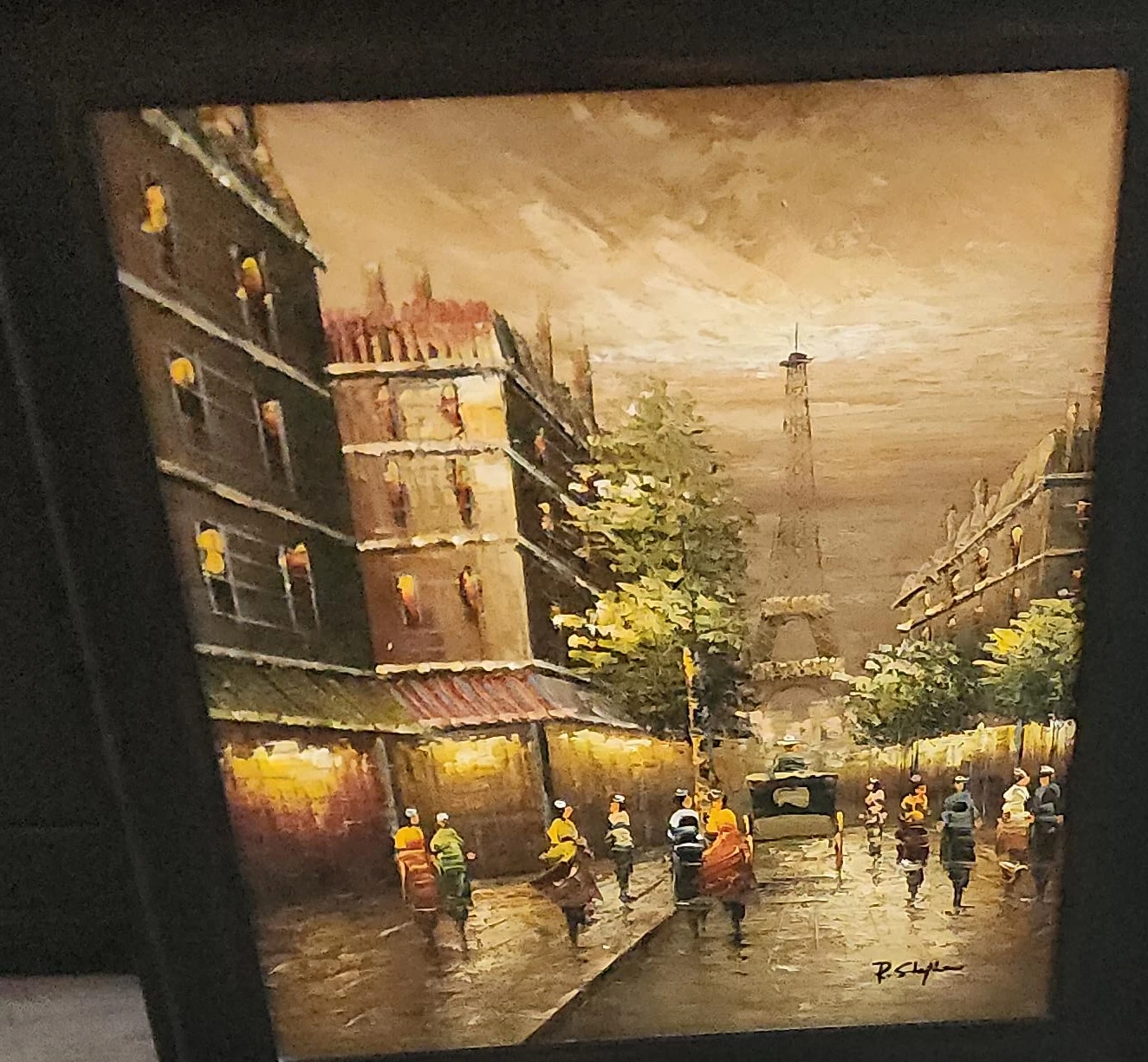 Framed Oil Painting of Paris Street Scene