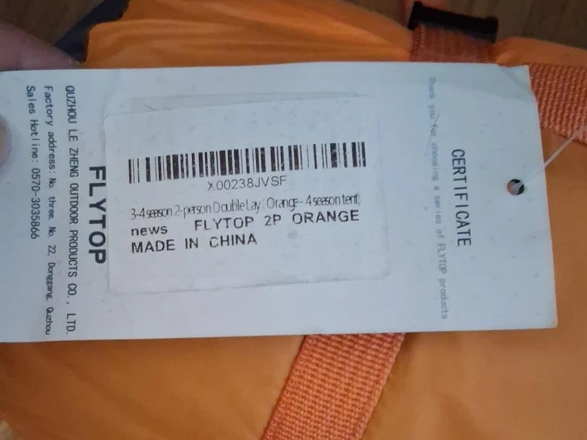 FLYTOP 2P Orange 3-4 Season Double Lay Tent