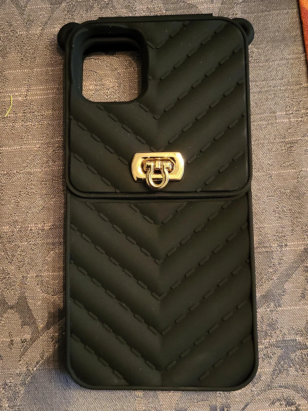 Black Chevron Phone Case with Gold Clasp