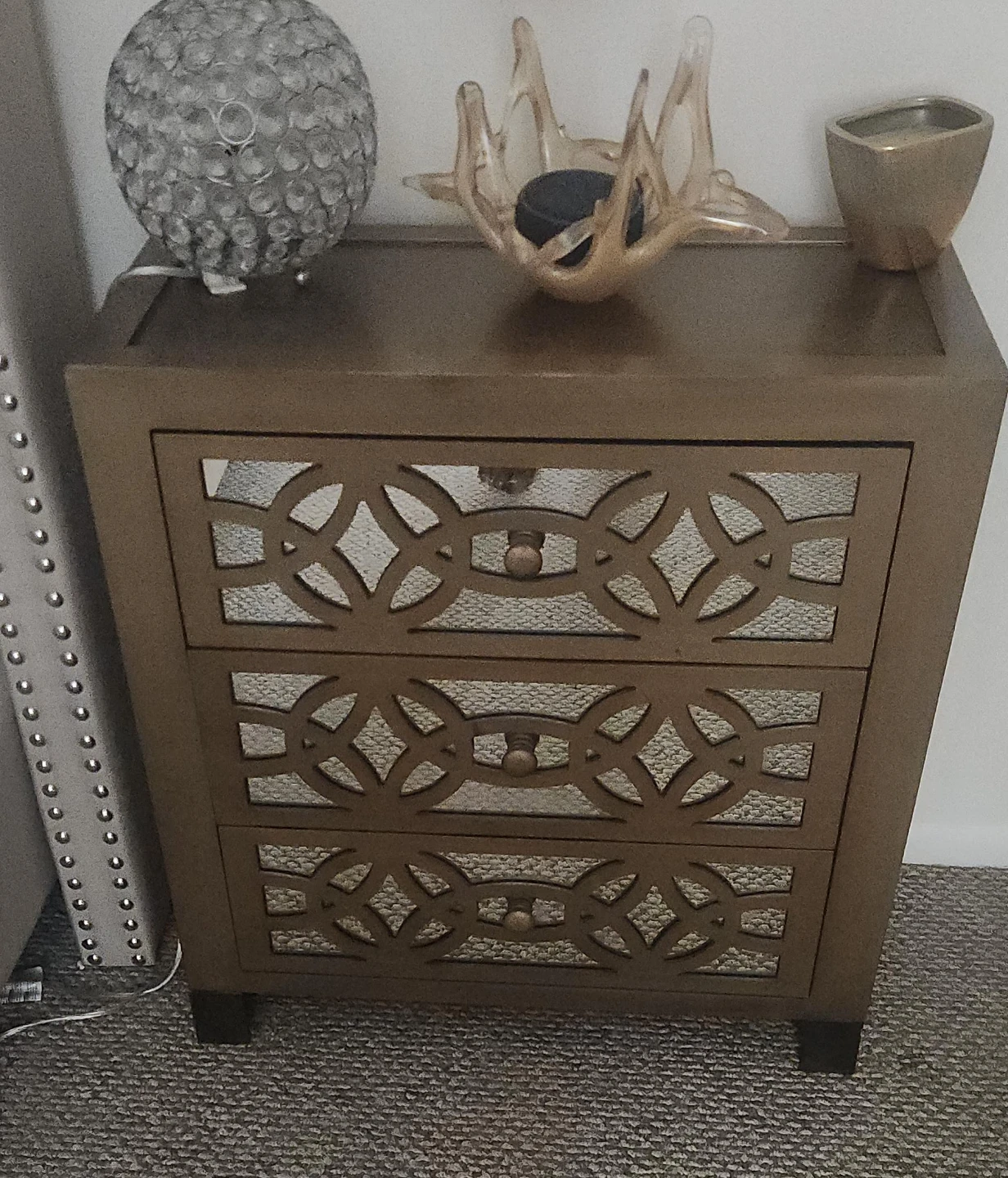 Bronze Mirrored 3-Drawer Accent Table