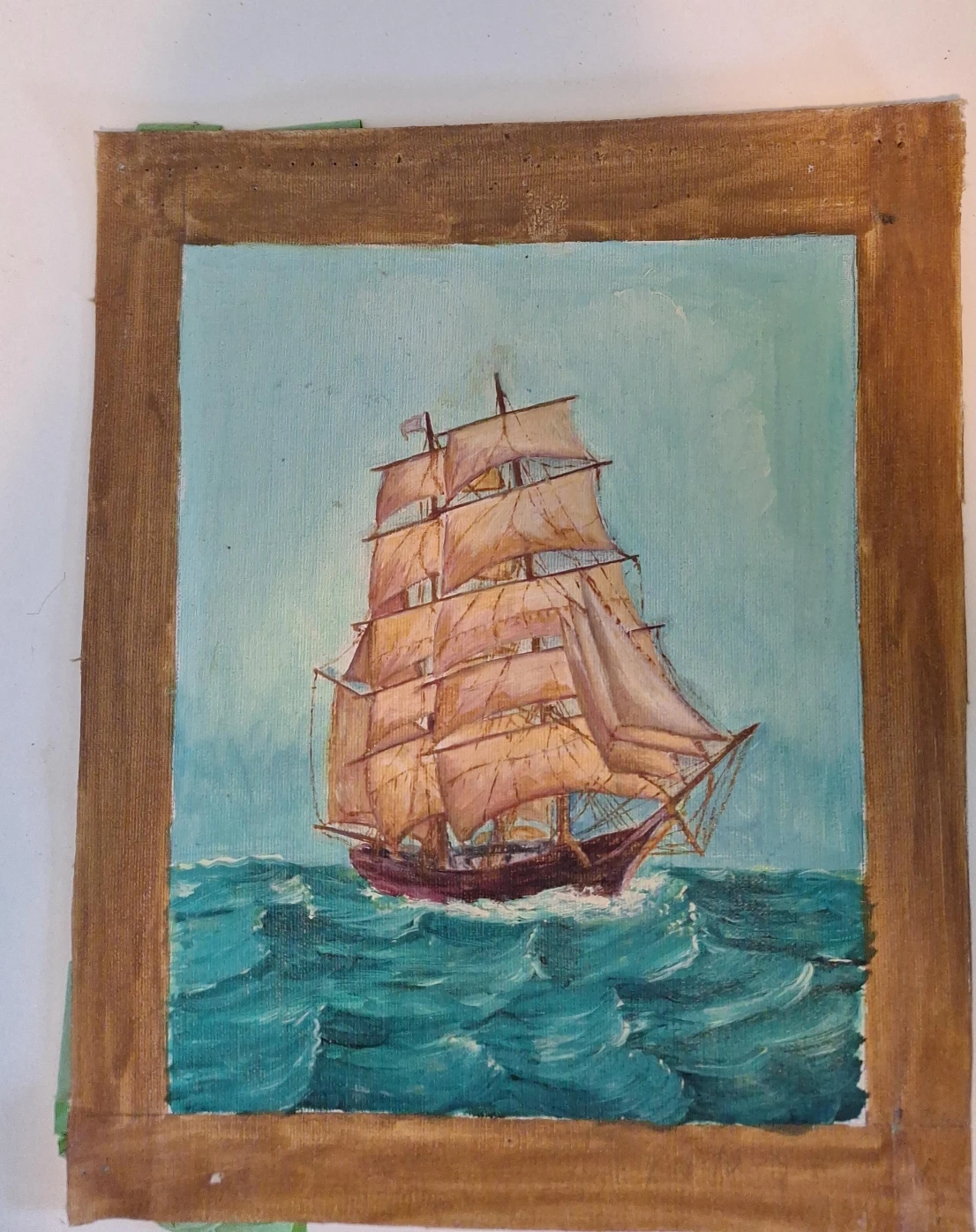 Vintage Tall Ship Oil Painting