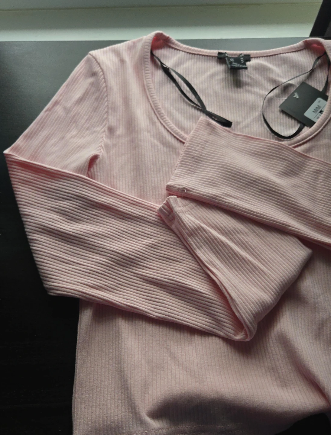 Pink Ribbed Long Sleeve Top - Size M