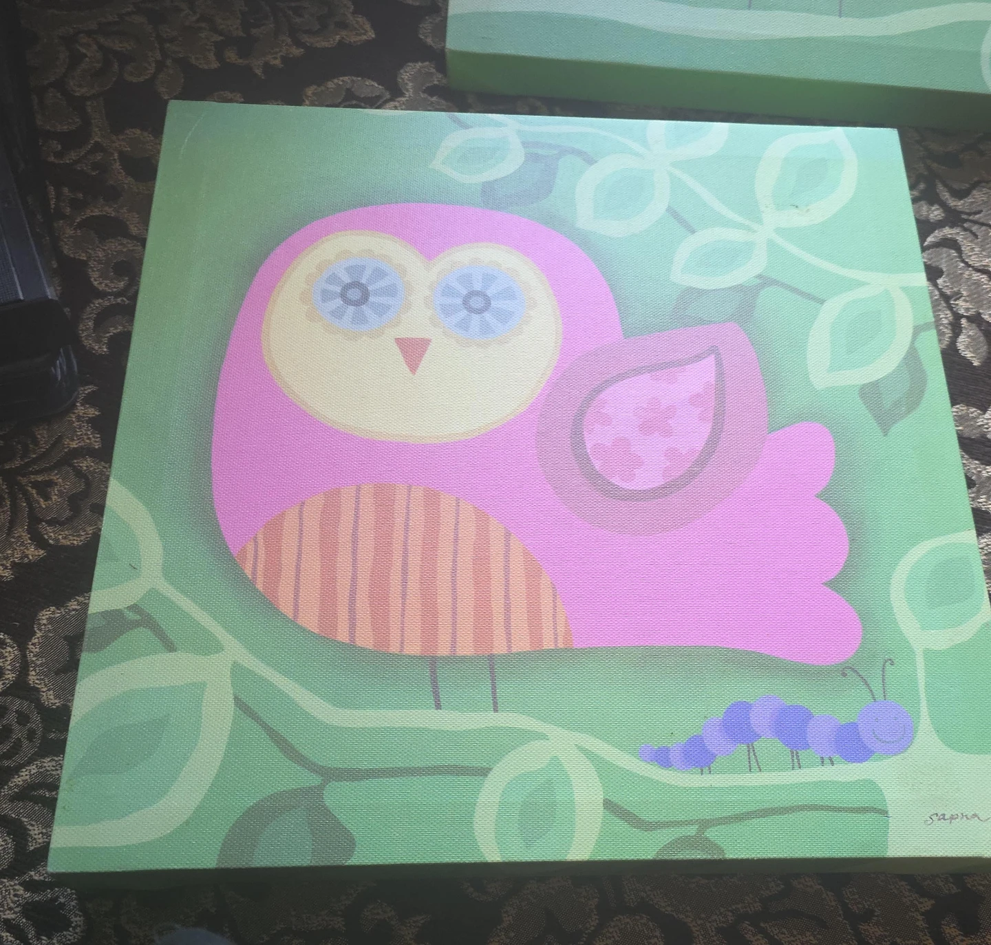 Canvas Wall Art - Pink Owl and Caterpillar