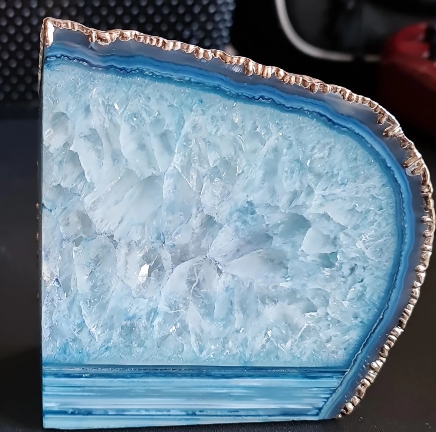 Blue Agate Geode Bookend