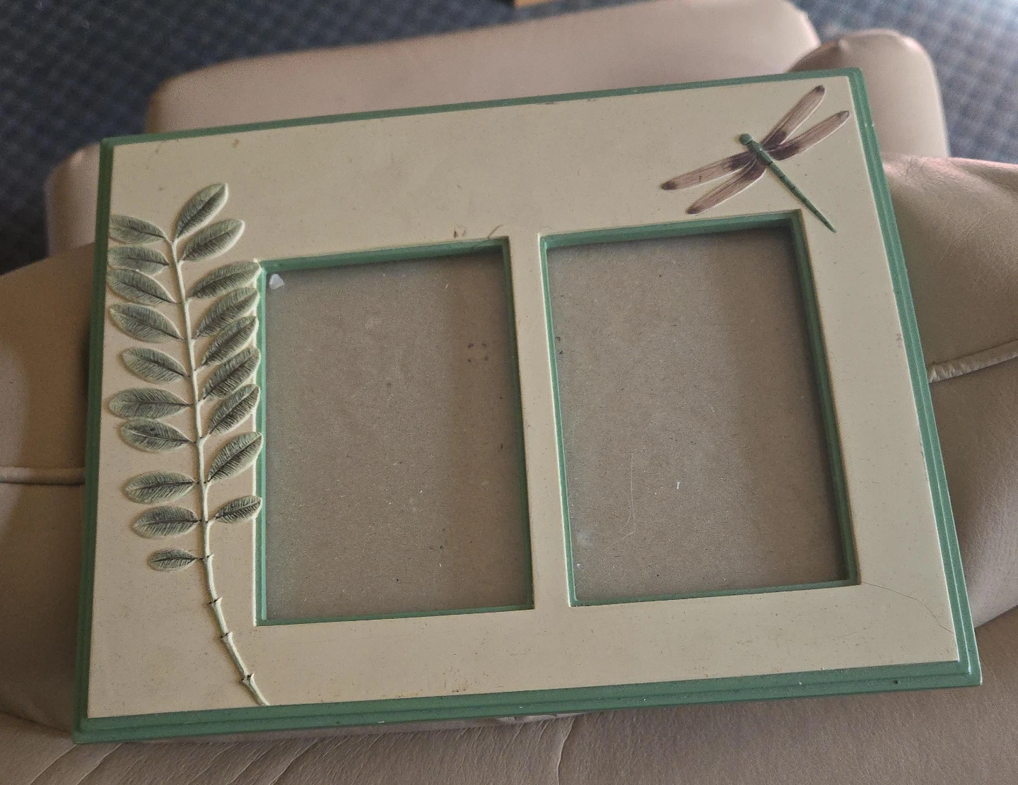Double Photo Frame with Dragonfly and Leaf Design