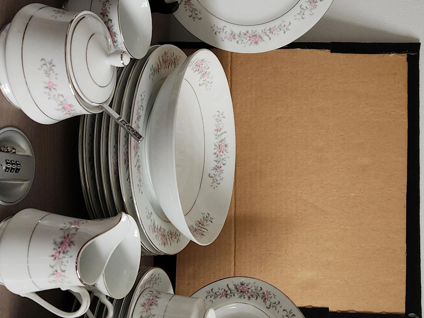 White China Dinnerware Set with Pink Floral Design