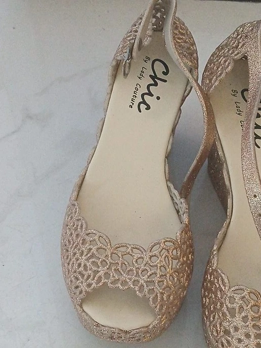 Chic Gold Glitter Wedge Sandals
