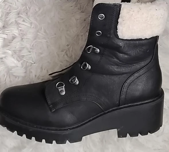 Black Faux Fur Lined Combat Boots