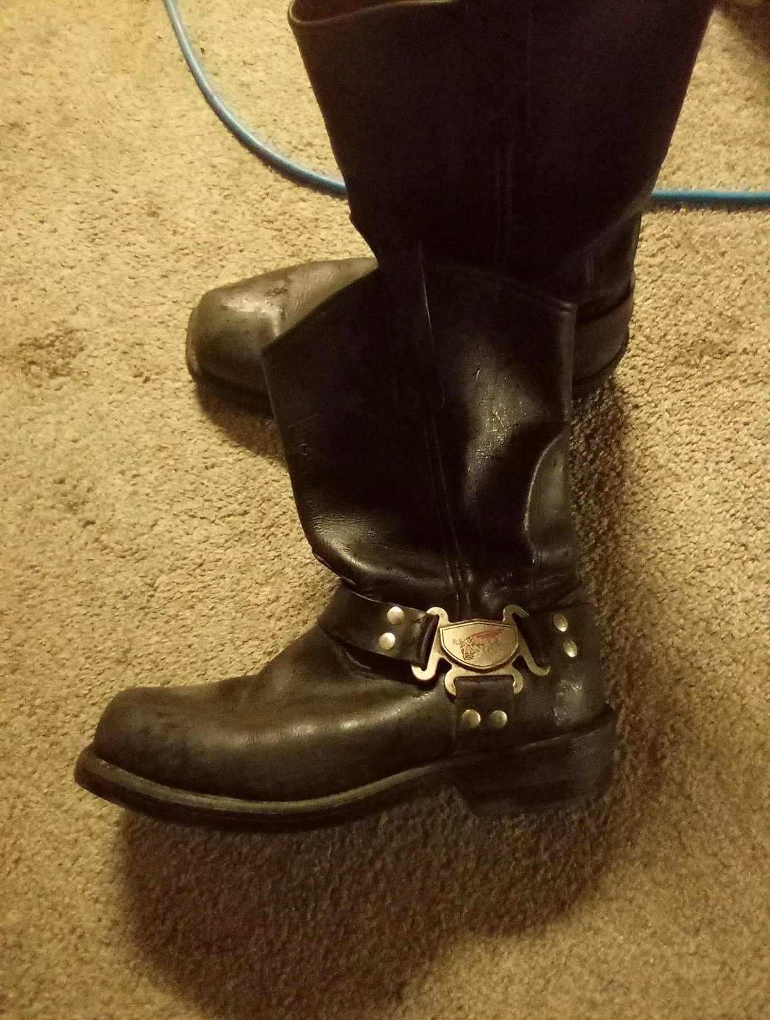 Black Leather Motorcycle Boots with Buckle