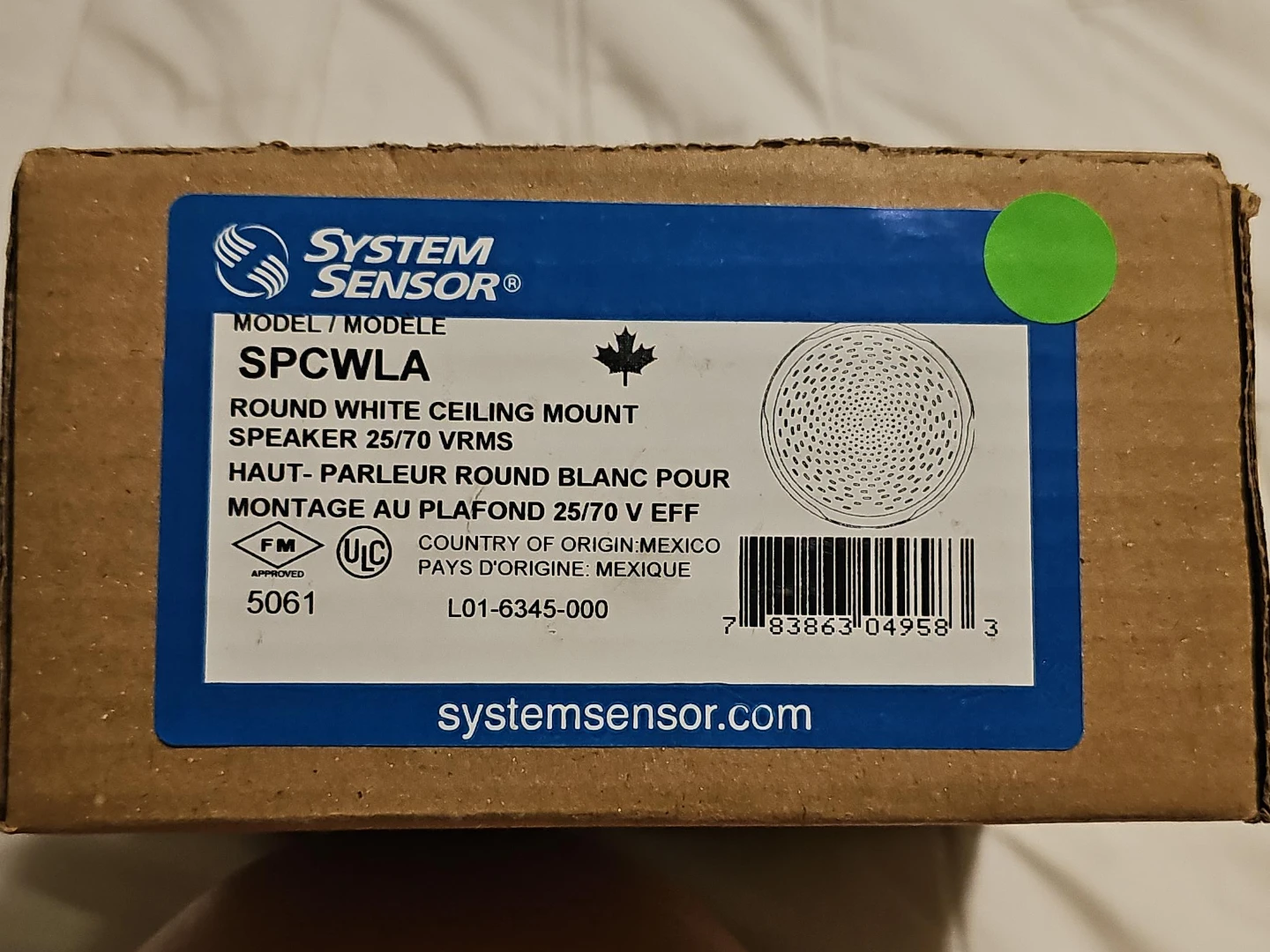 System Sensor Round White Ceiling Mount Speaker SPCWLA