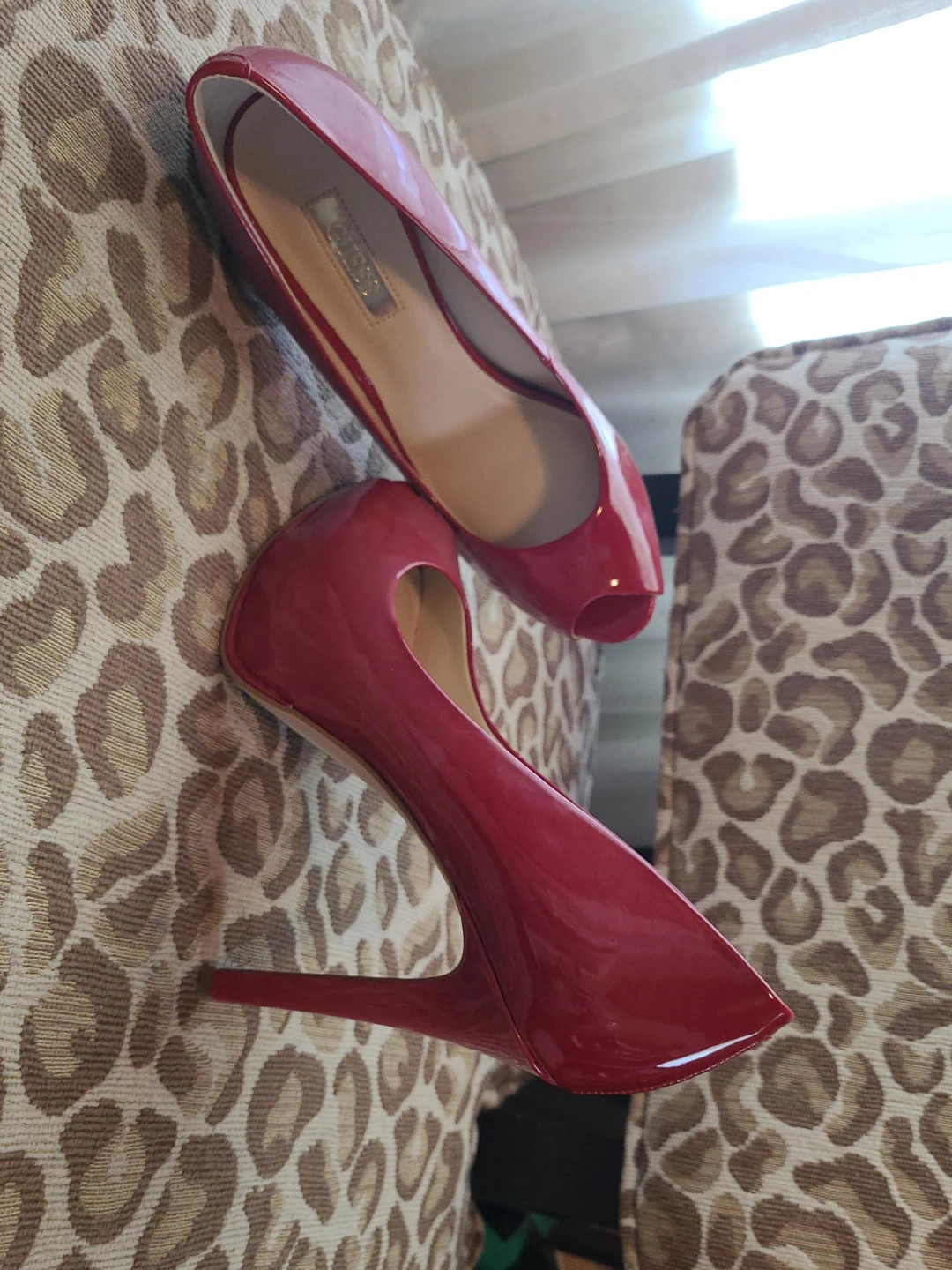 Guess Red Patent Peep-Toe Heels