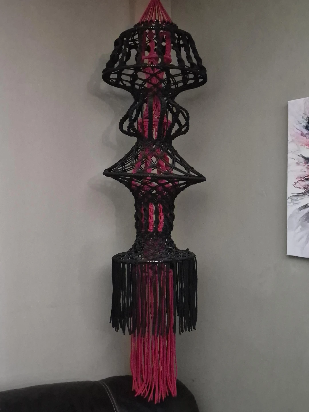 Macrame Hanging Decor Black and Pink