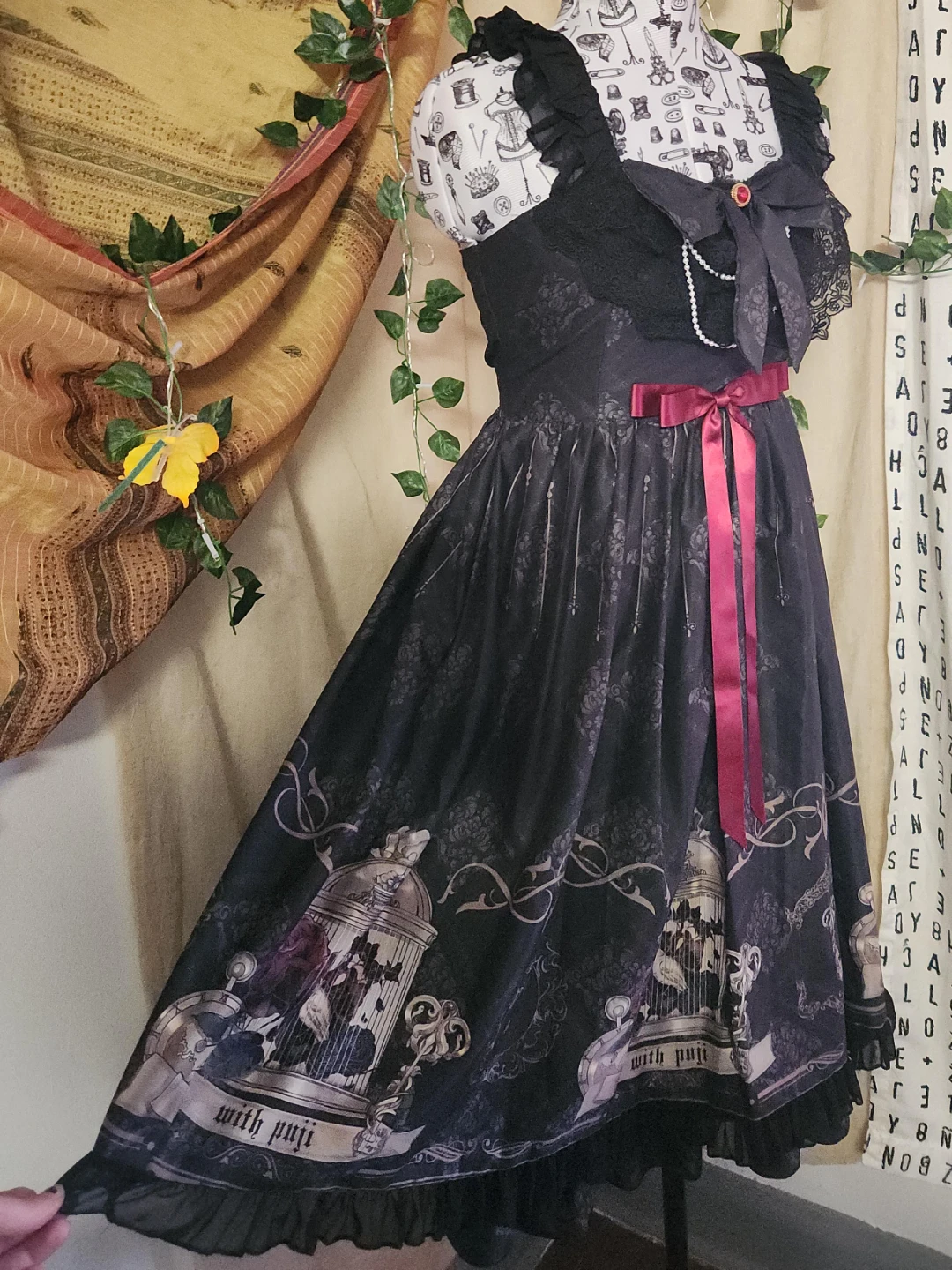 Lolita Style Dress with Birdcage Print