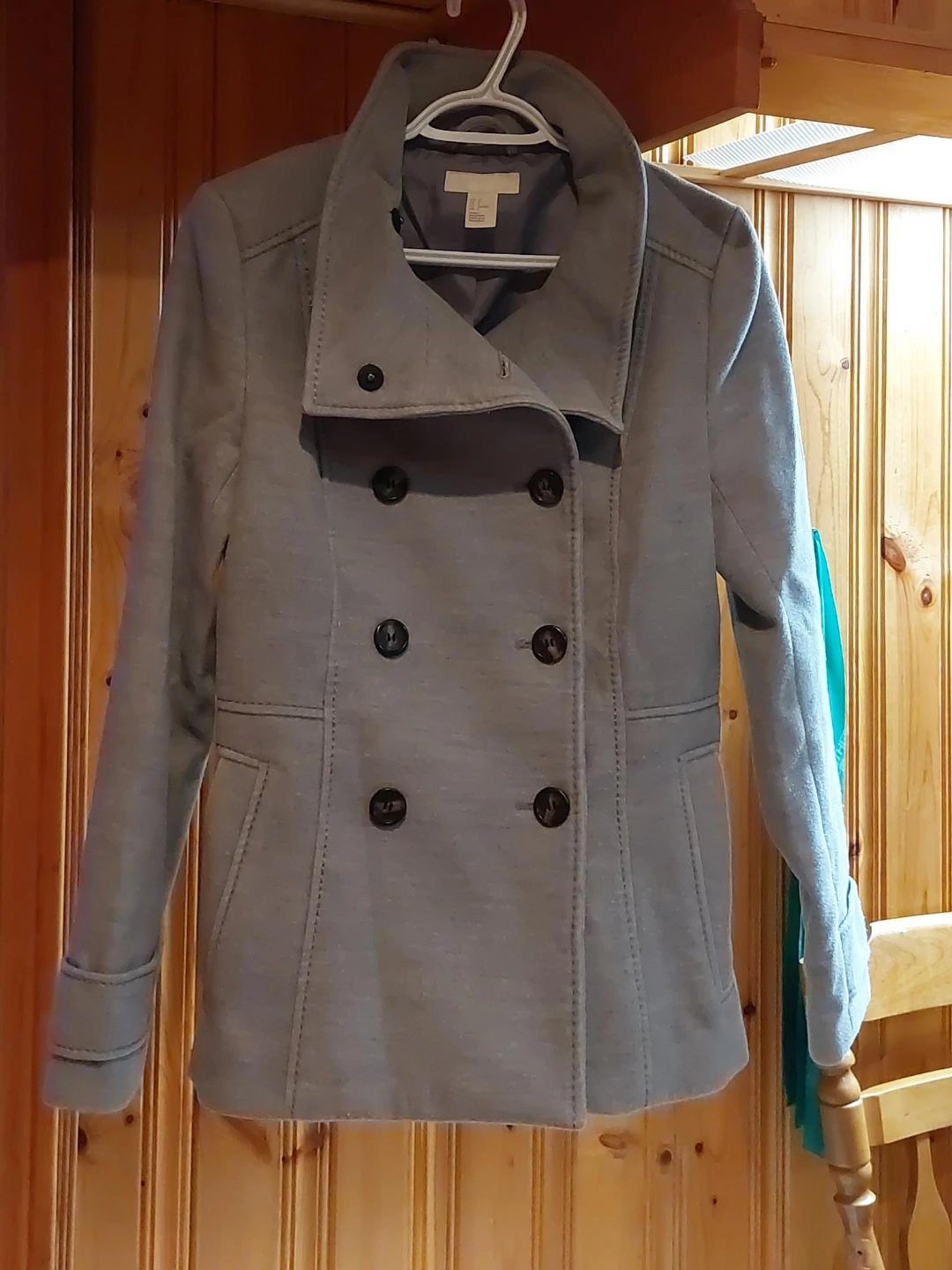 H&M Grey Double-Breasted Pea Coat - Size 8