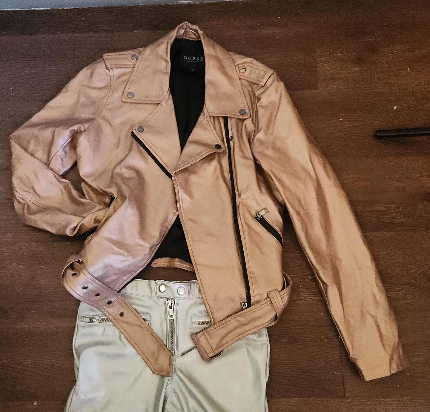 GUESS Rose Gold Faux Leather Moto Jacket