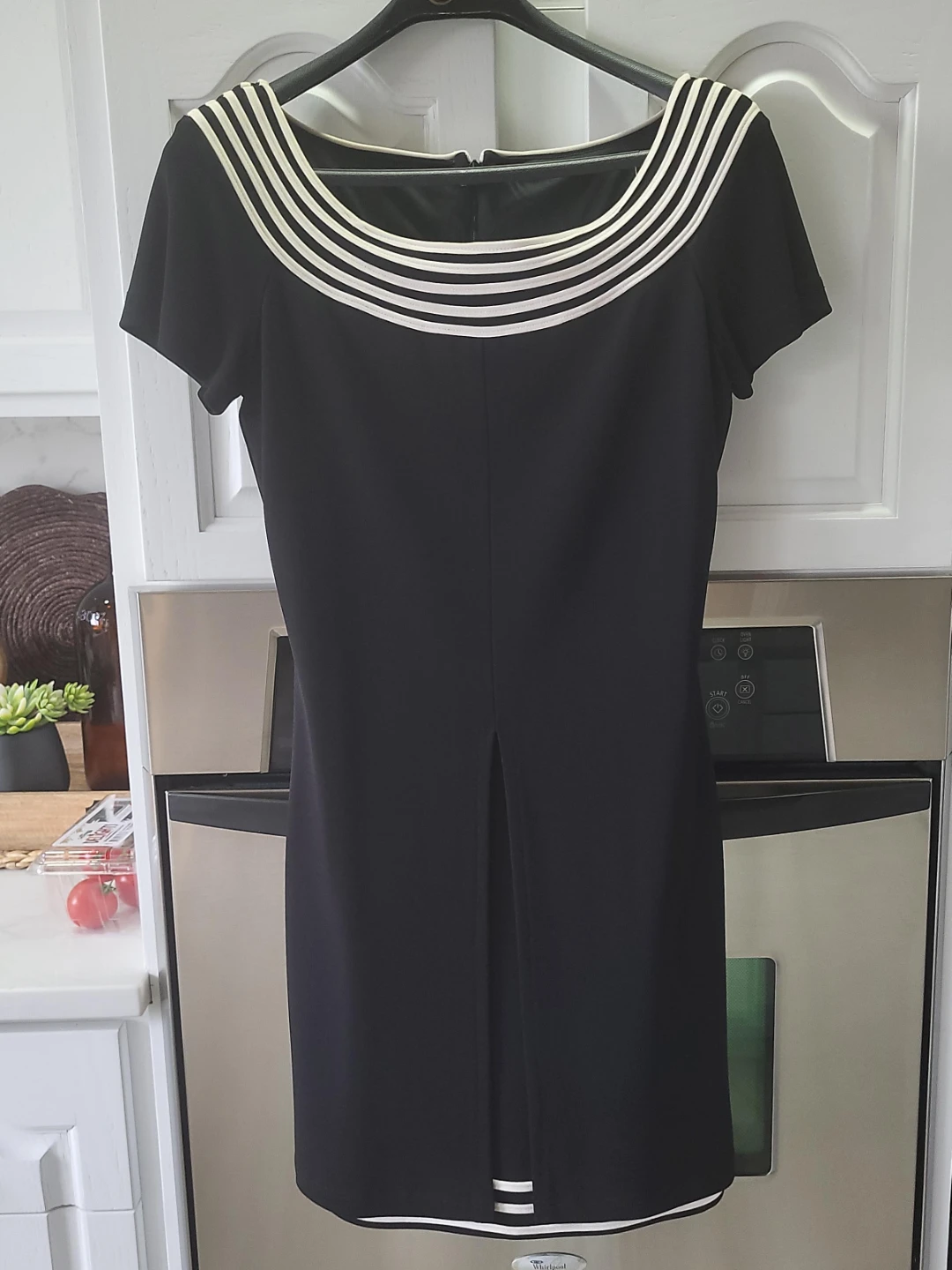Joseph Ribkoff Black Dress with White Striped Collar