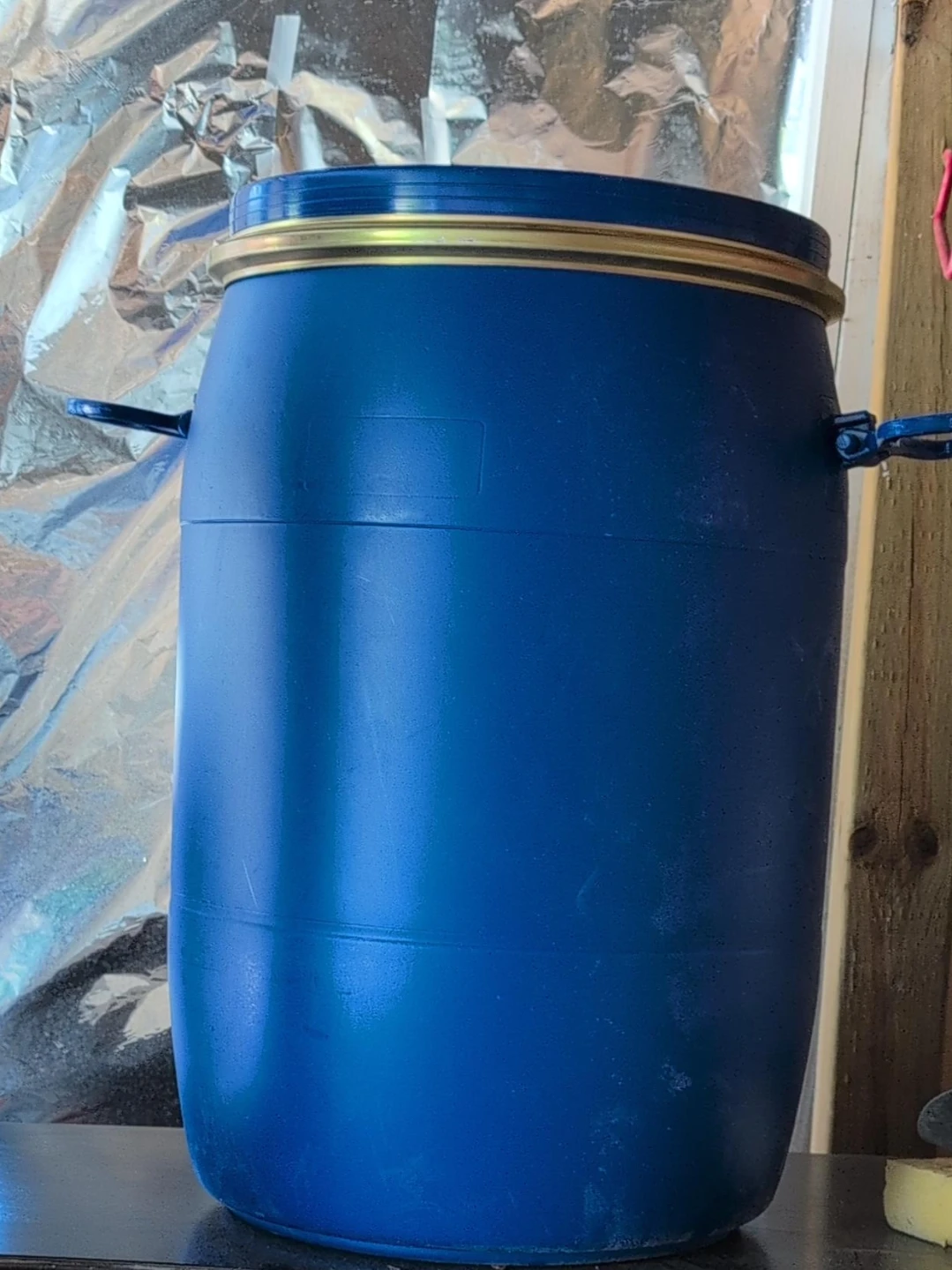 Blue Plastic Barrel with Lid $50 for two
