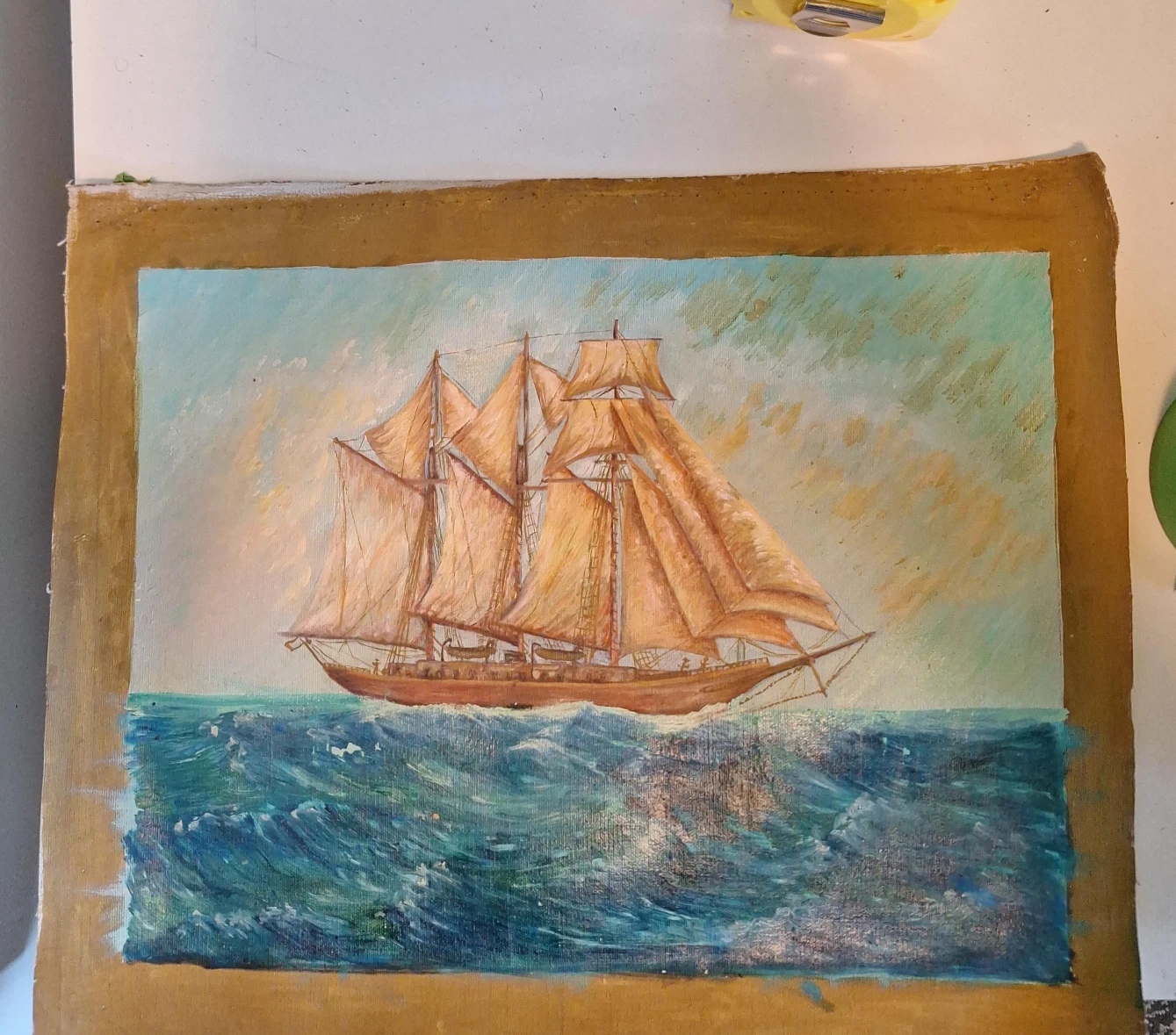 Oil Painting of a Tall Ship at Sea