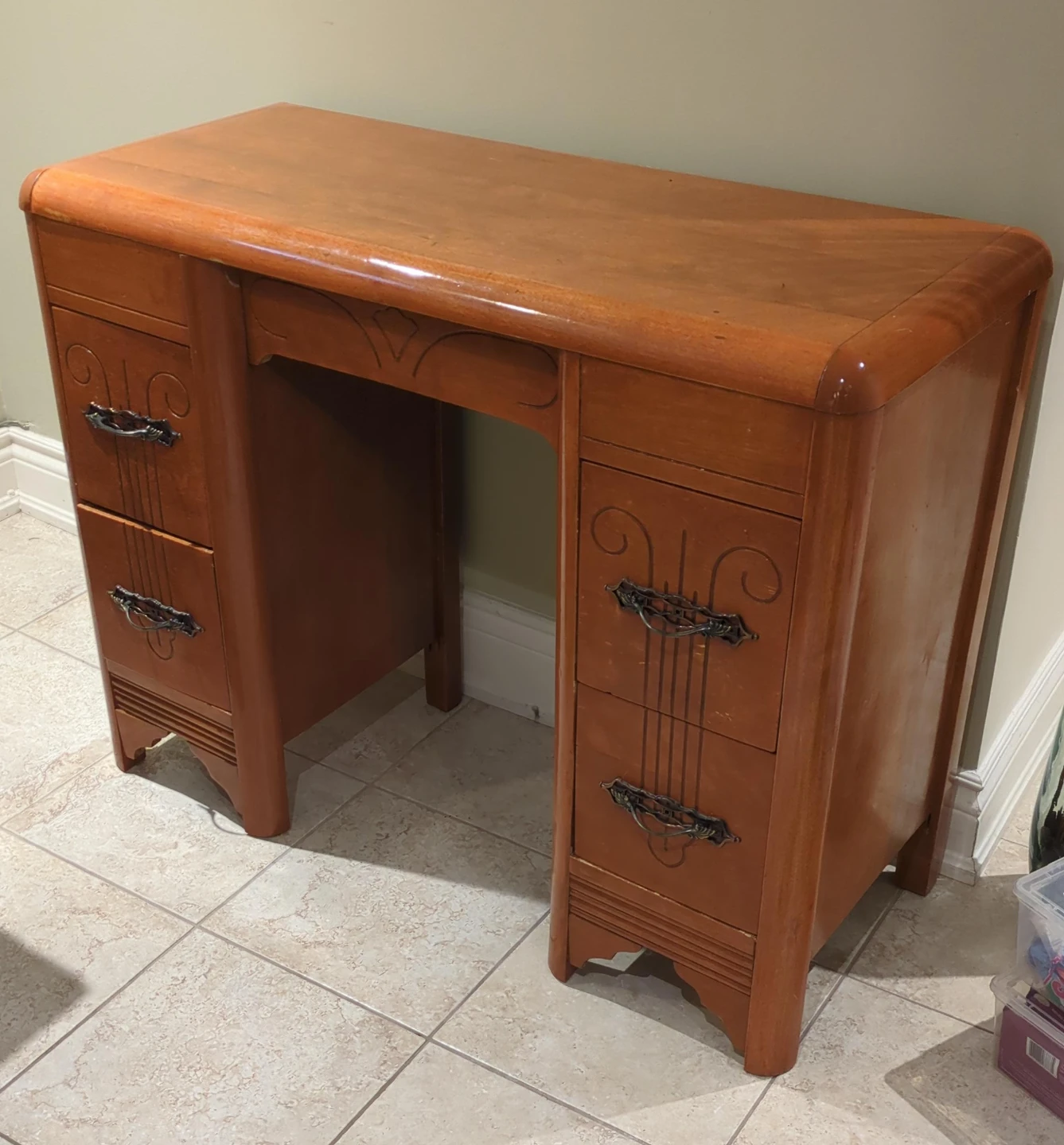 Vintage Wooden Desk with Drawers