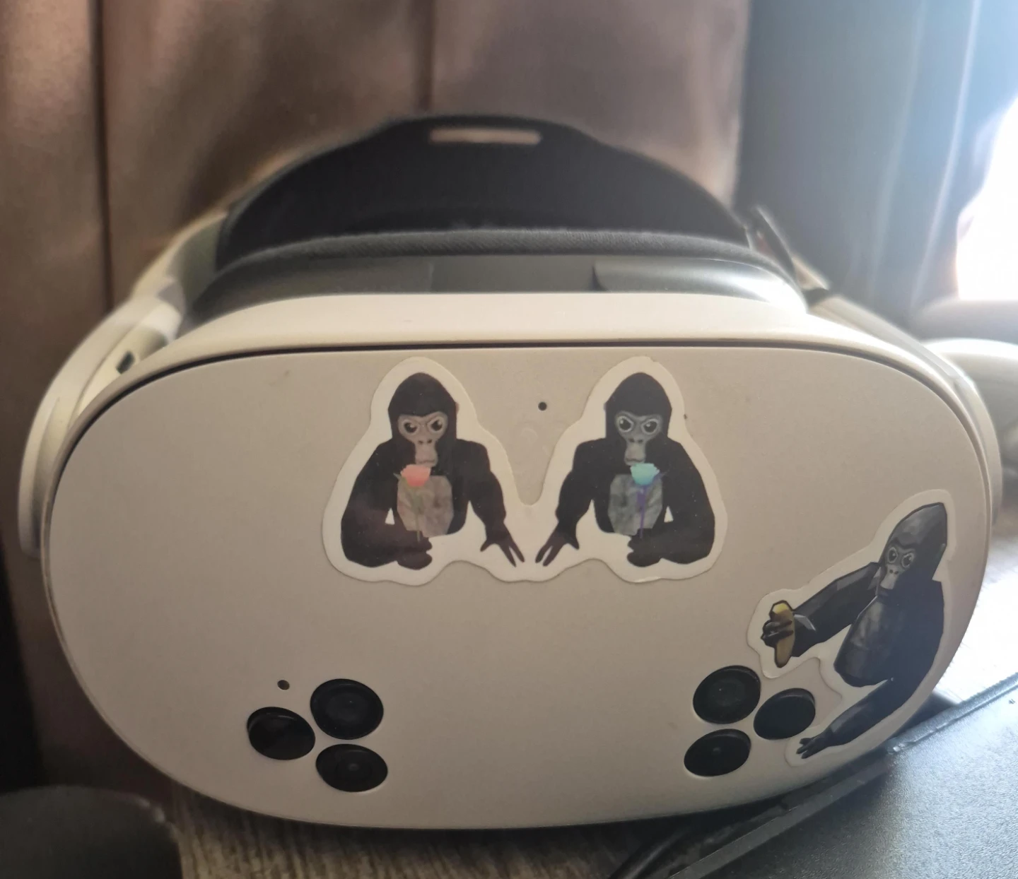 White VR Headset with Gorilla Stickers