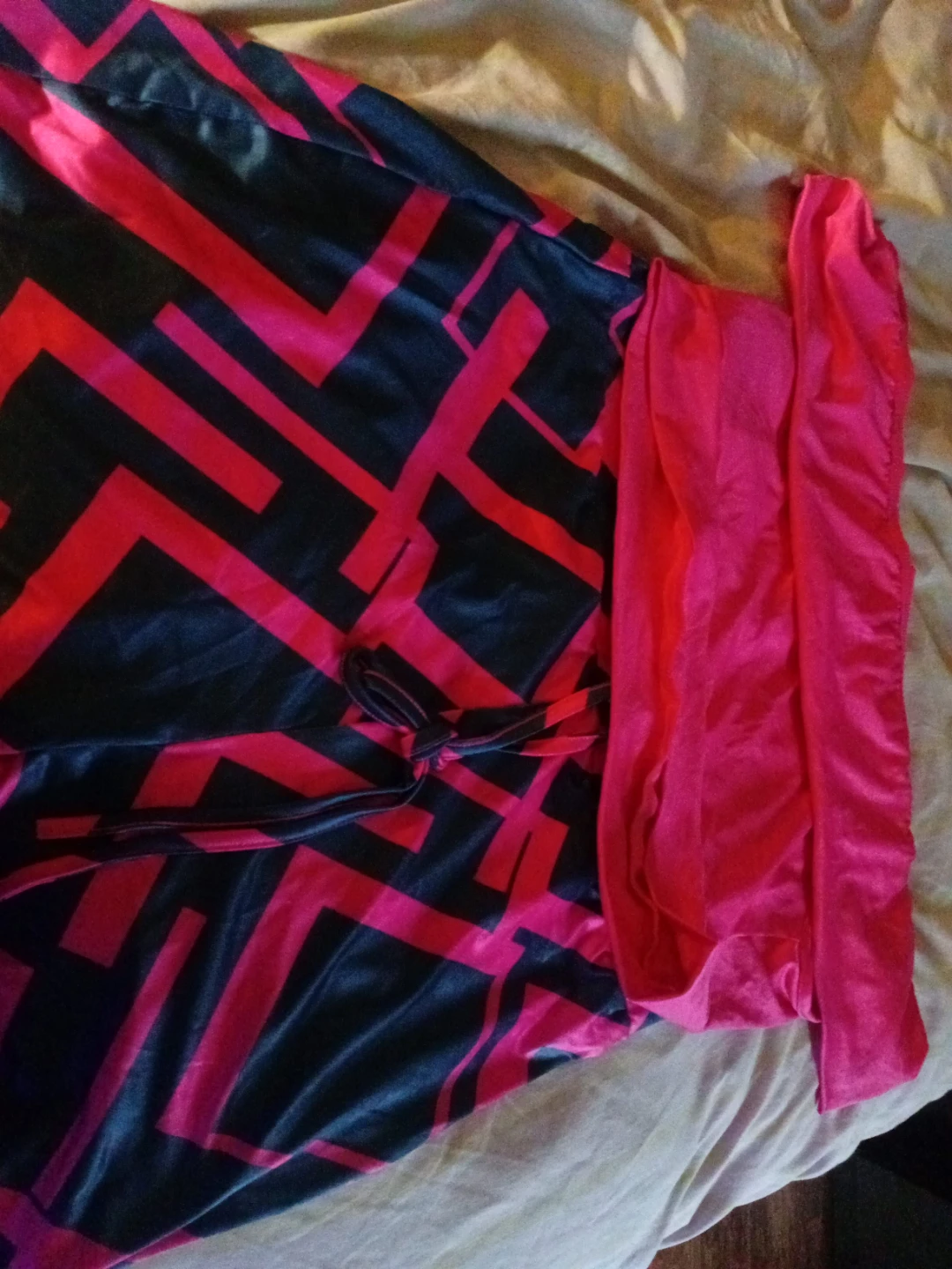 Pink and Blue Geometric Print Shorts with Ruffled Top Set