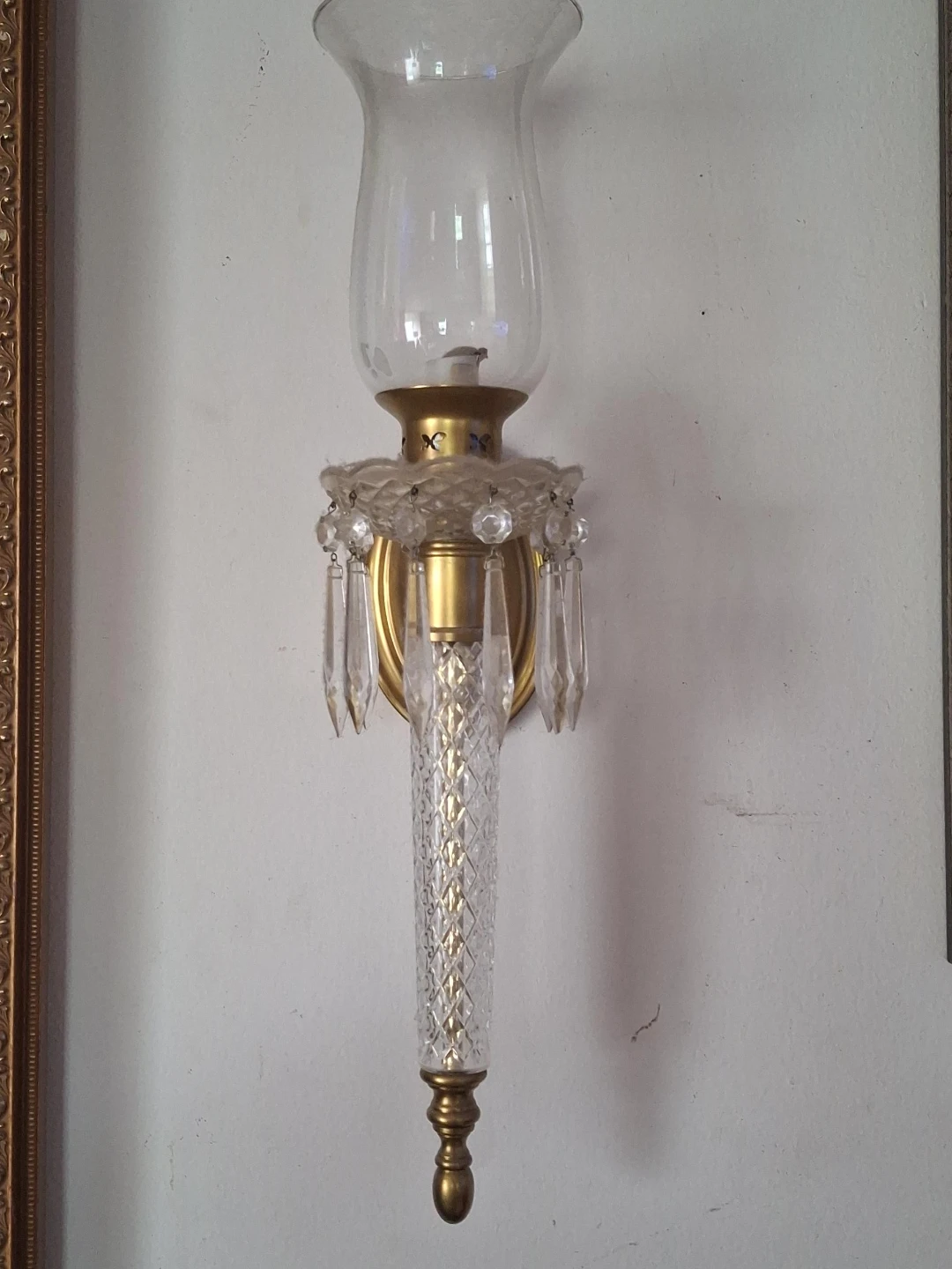 Vintage Crystal and Brass Wall Sconce