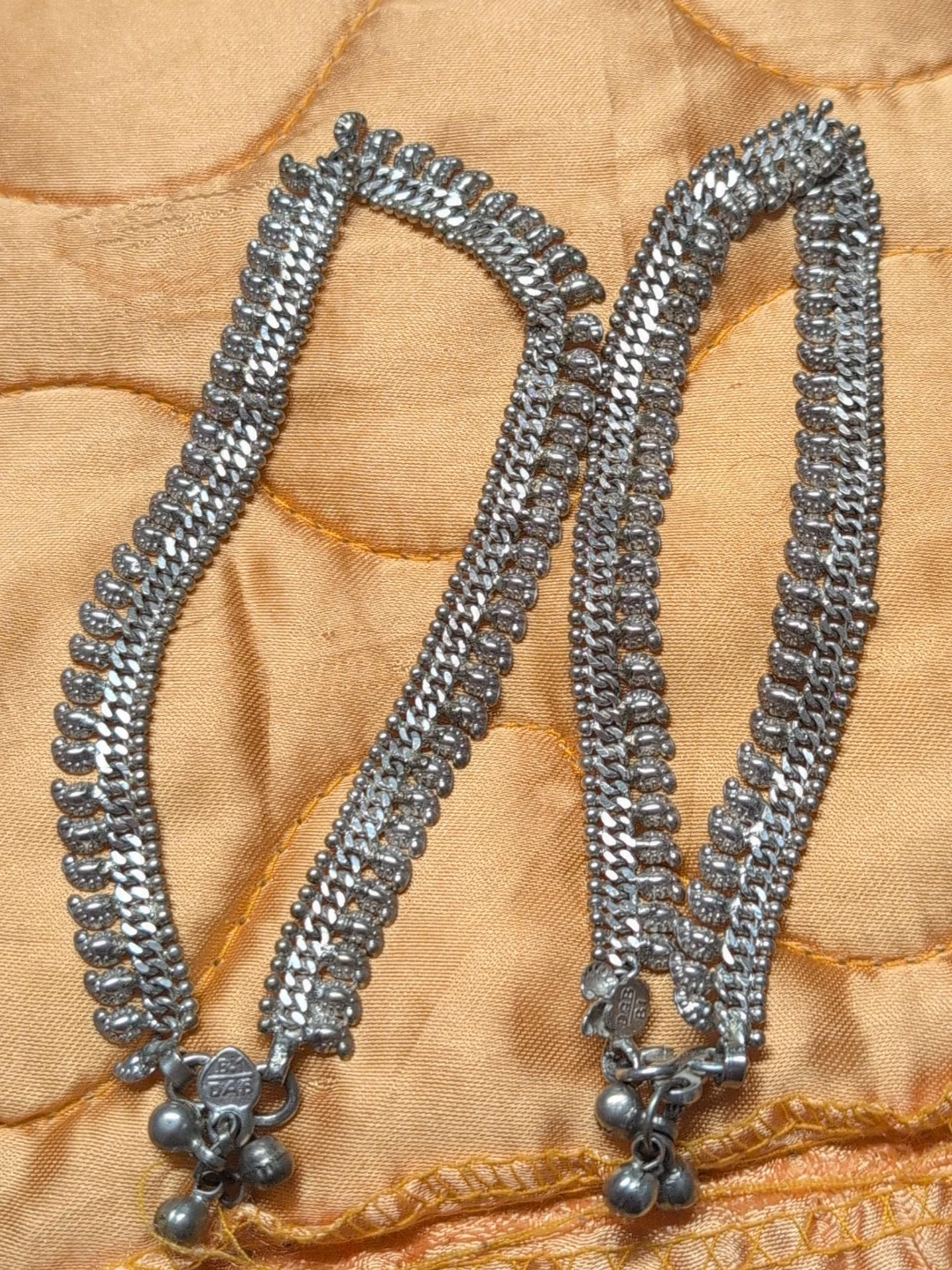 Silver-toned chain anklets with charms