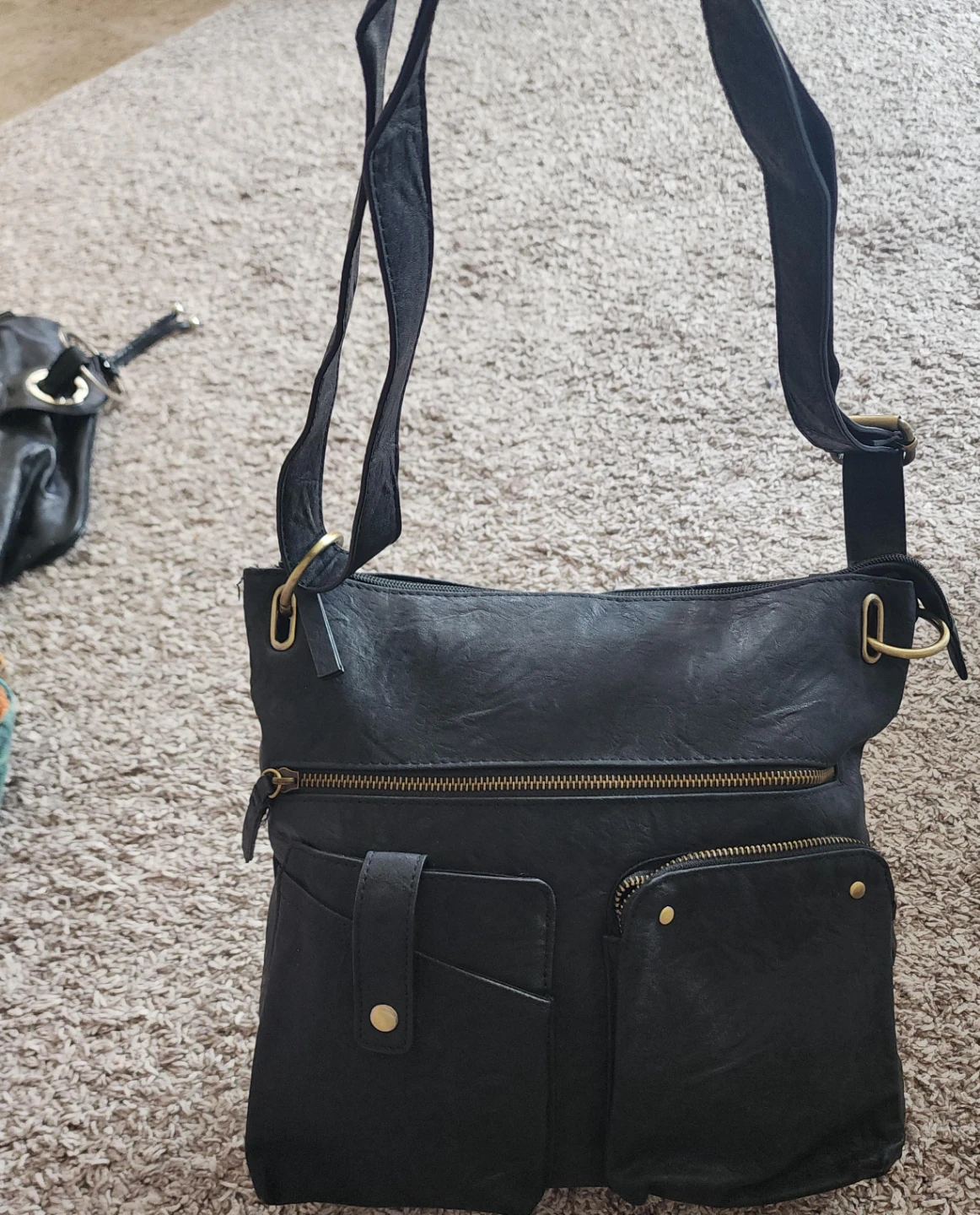 Black Faux Leather Crossbody Purse