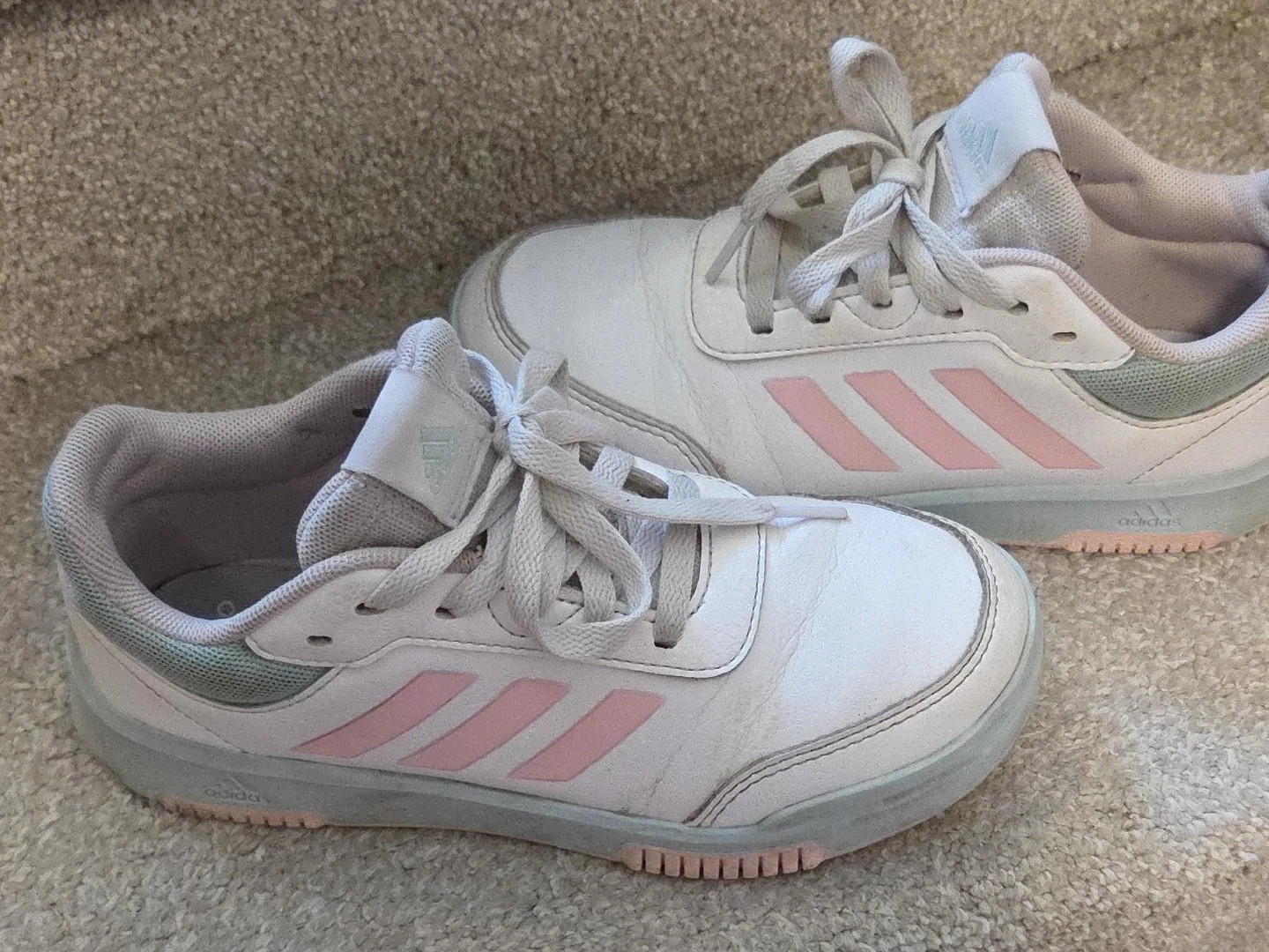 Adidas White Pink Lace-Up Sneakers - Size 3