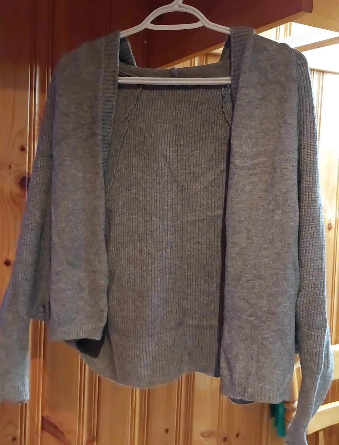Gray Knit Hooded Poncho Sweater