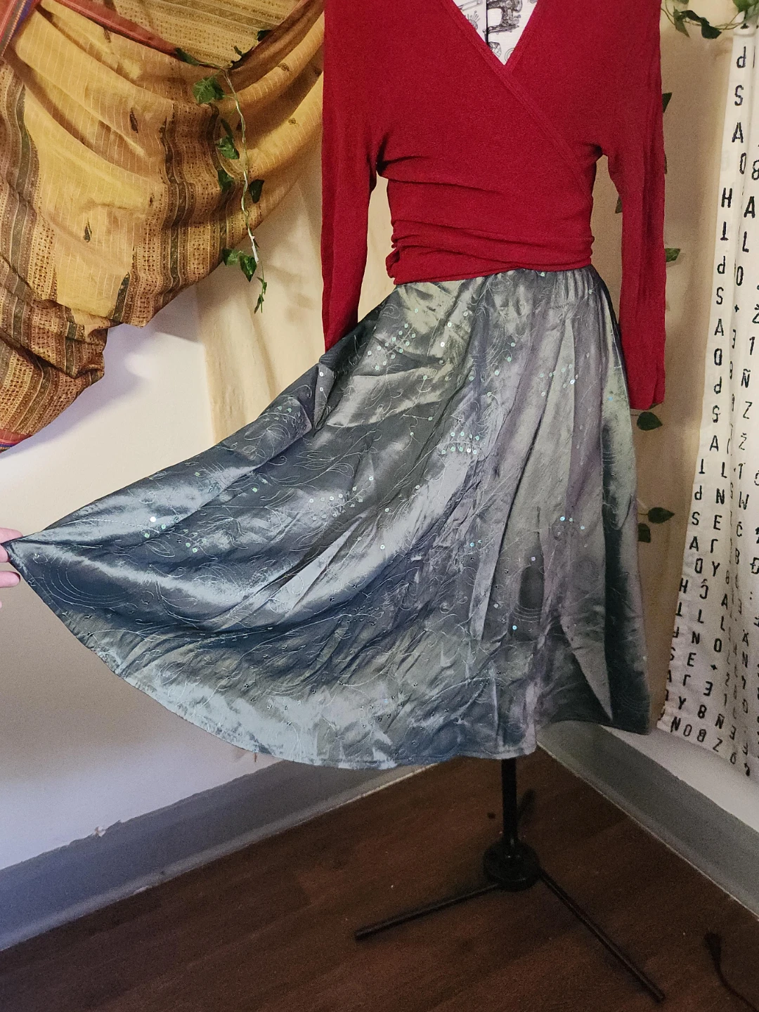 Sparkly A-line Skirt - Blue-Grey