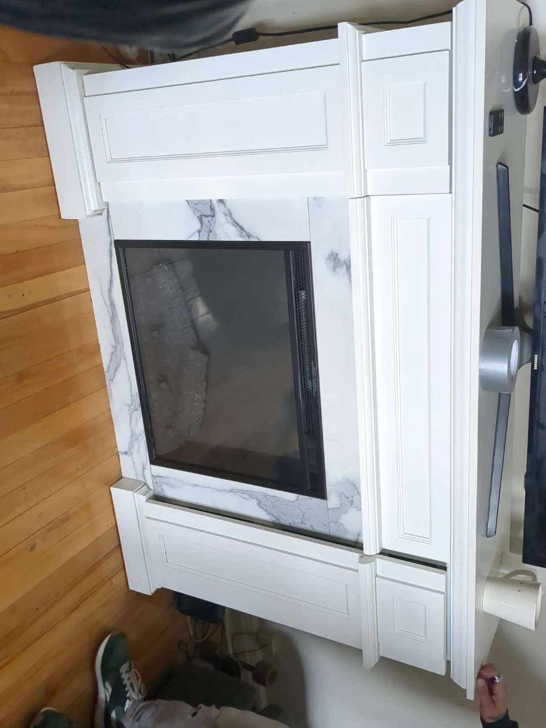 White Electric Fireplace with Marble Surround