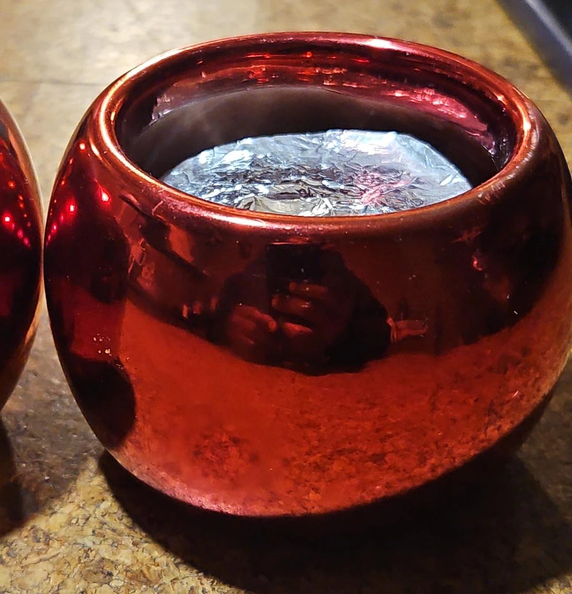 Set of 2 Red Metallic Candle Holders